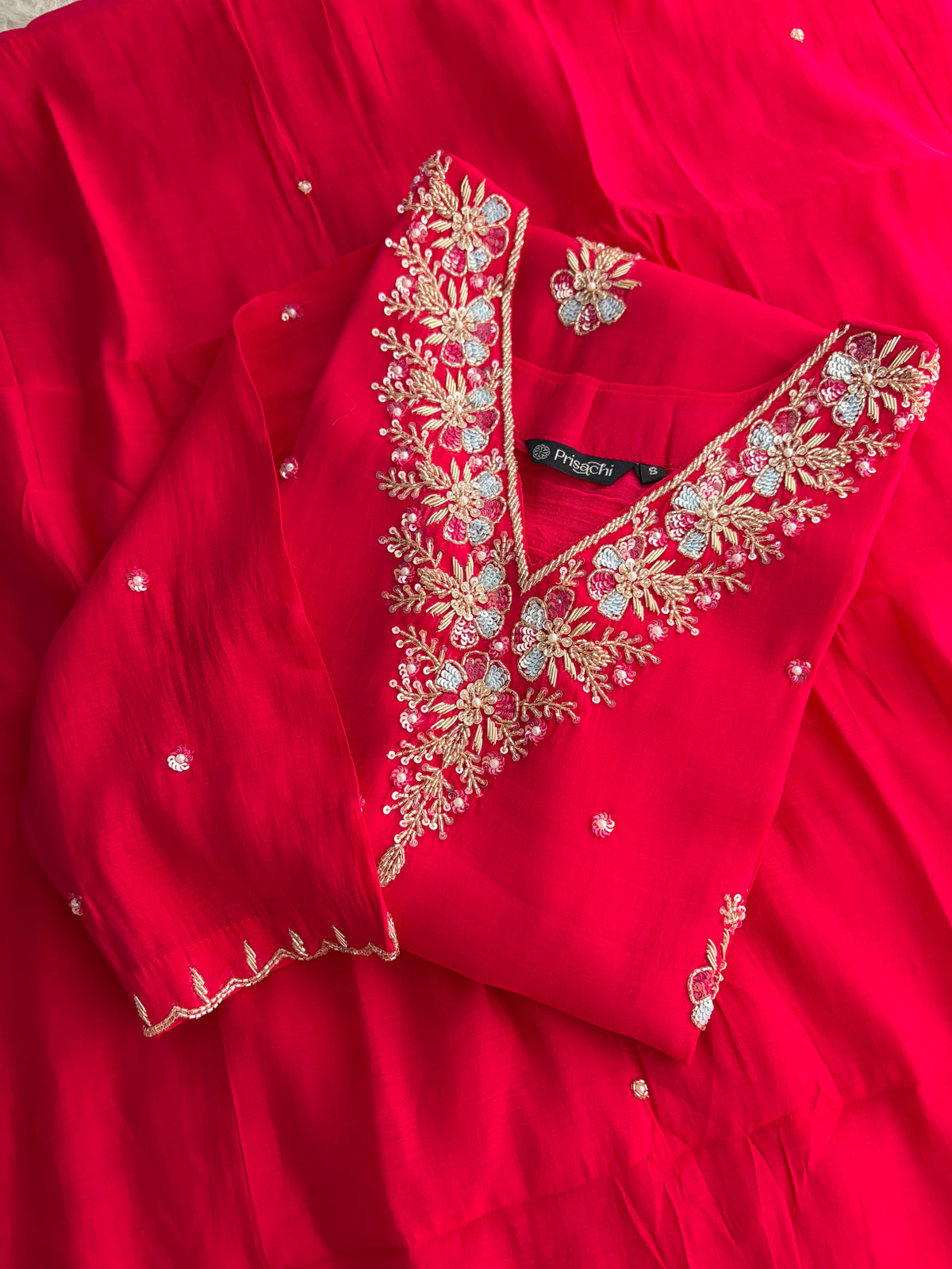 Orange Zardozi Embroidered Ethnic Kurta Set for Women with Dupatta & Pants | Festive Traditional Suit Set