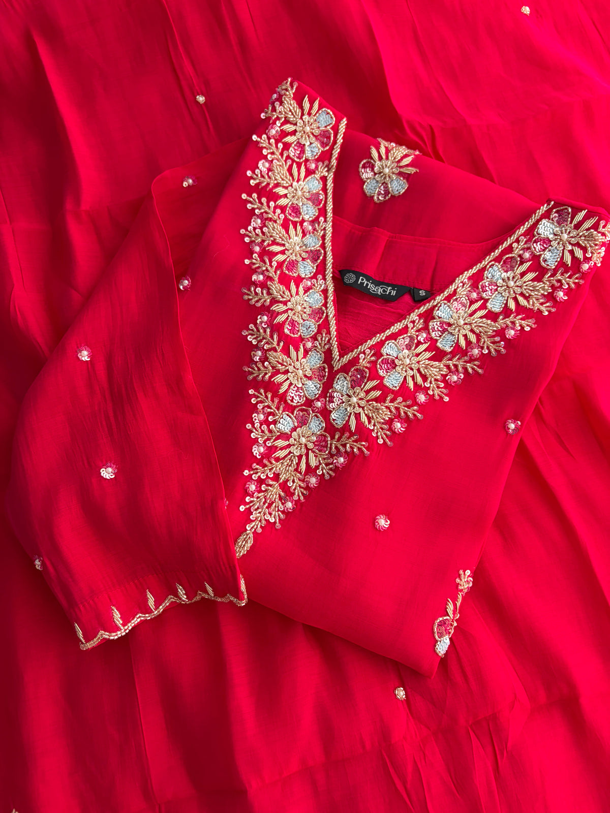 Orange Zardozi Embroidered Ethnic Kurta Set for Women with Dupatta & Pants | Festive Traditional Suit Set