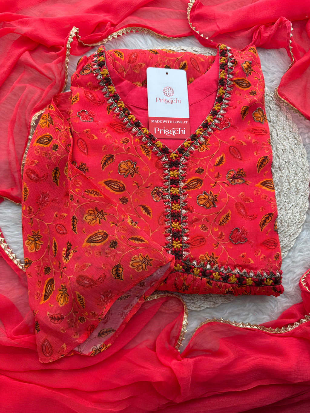 Pink Floral Embriodered Anarkali Kurta Set with Dupatta and Pants | Ethnic Festive Wear for Women