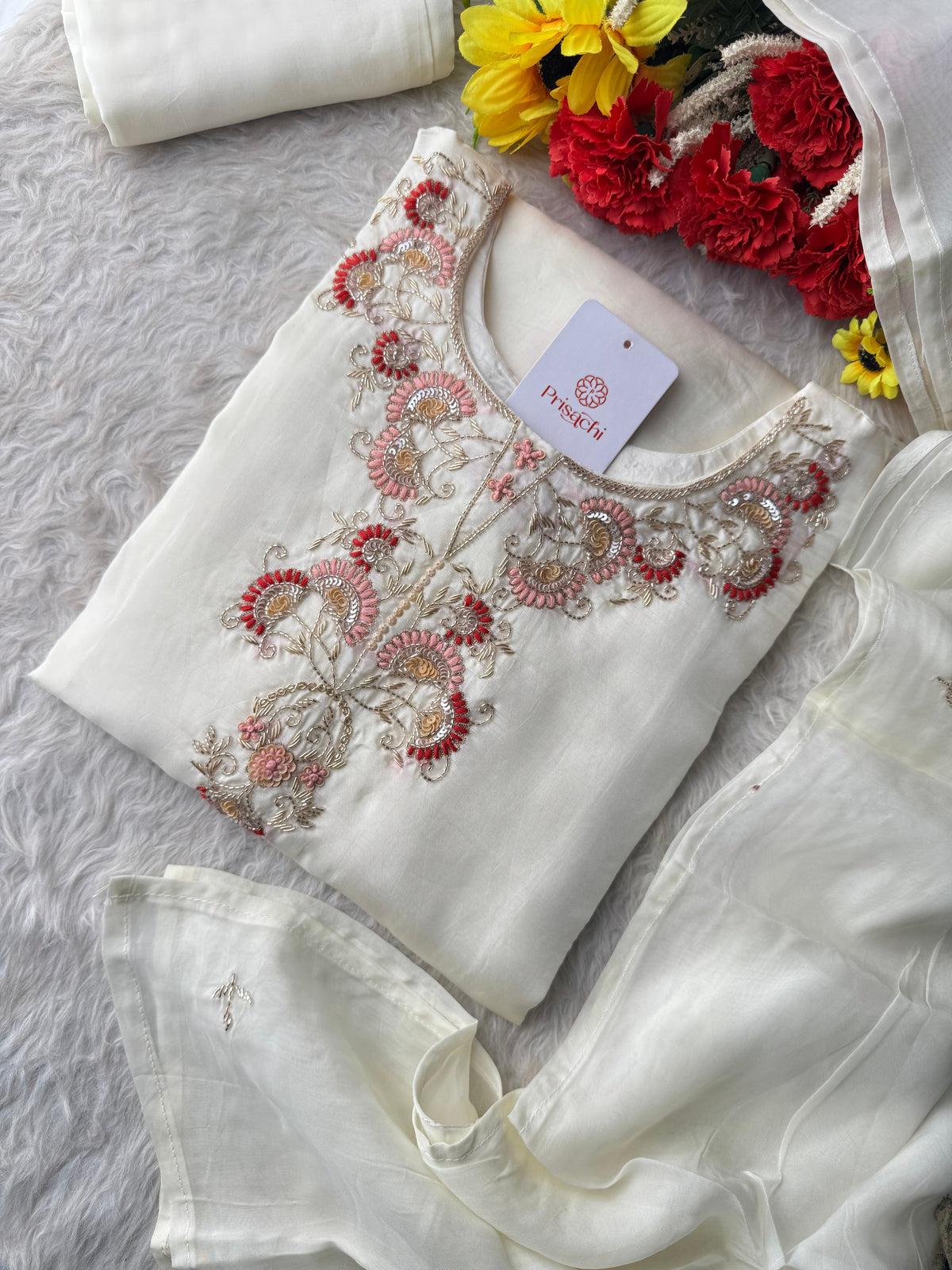 Designer Zardozi Embroidered Kurta Set with Dupatta & Pants for Women | Traditional Ethnic Suit Set