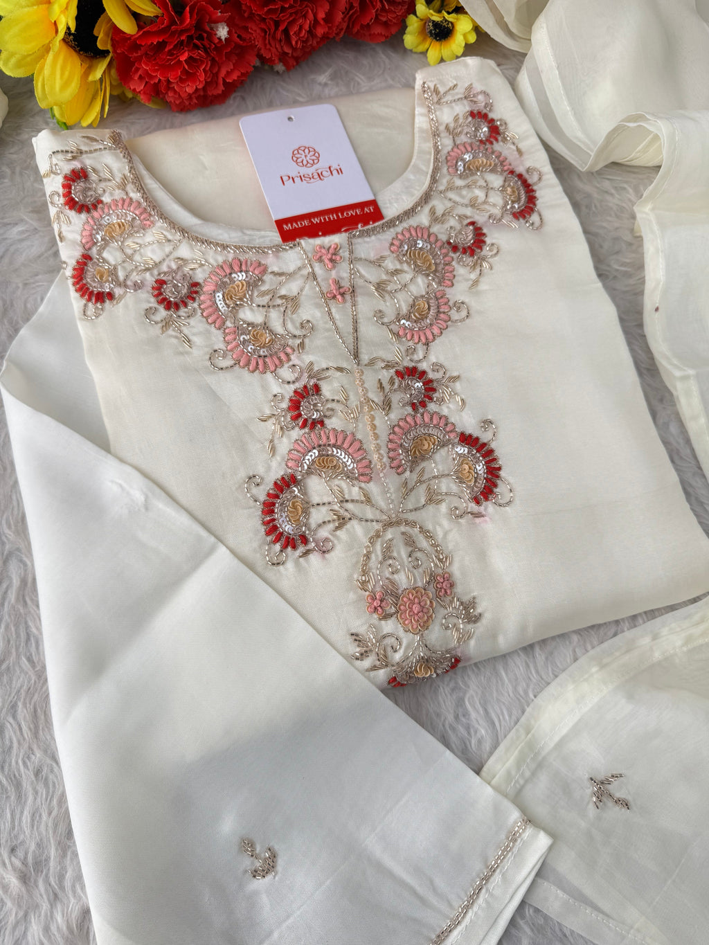 Designer Zardozi Embroidered Kurta Set with Dupatta & Pants for Women | Traditional Ethnic Suit Set