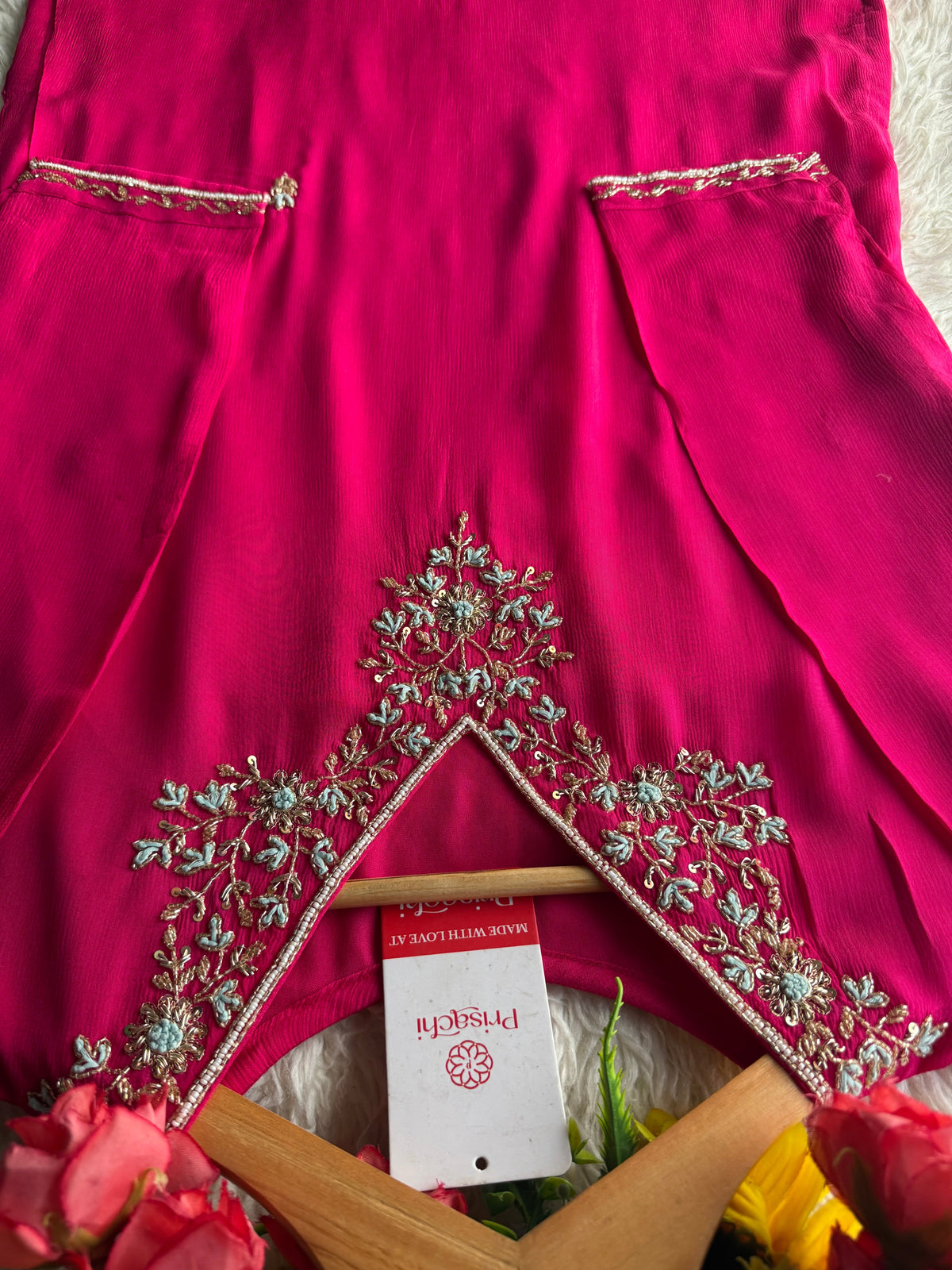 Pink Designer Embroidered Ethnic Kurta Set with Dupatta & Pant