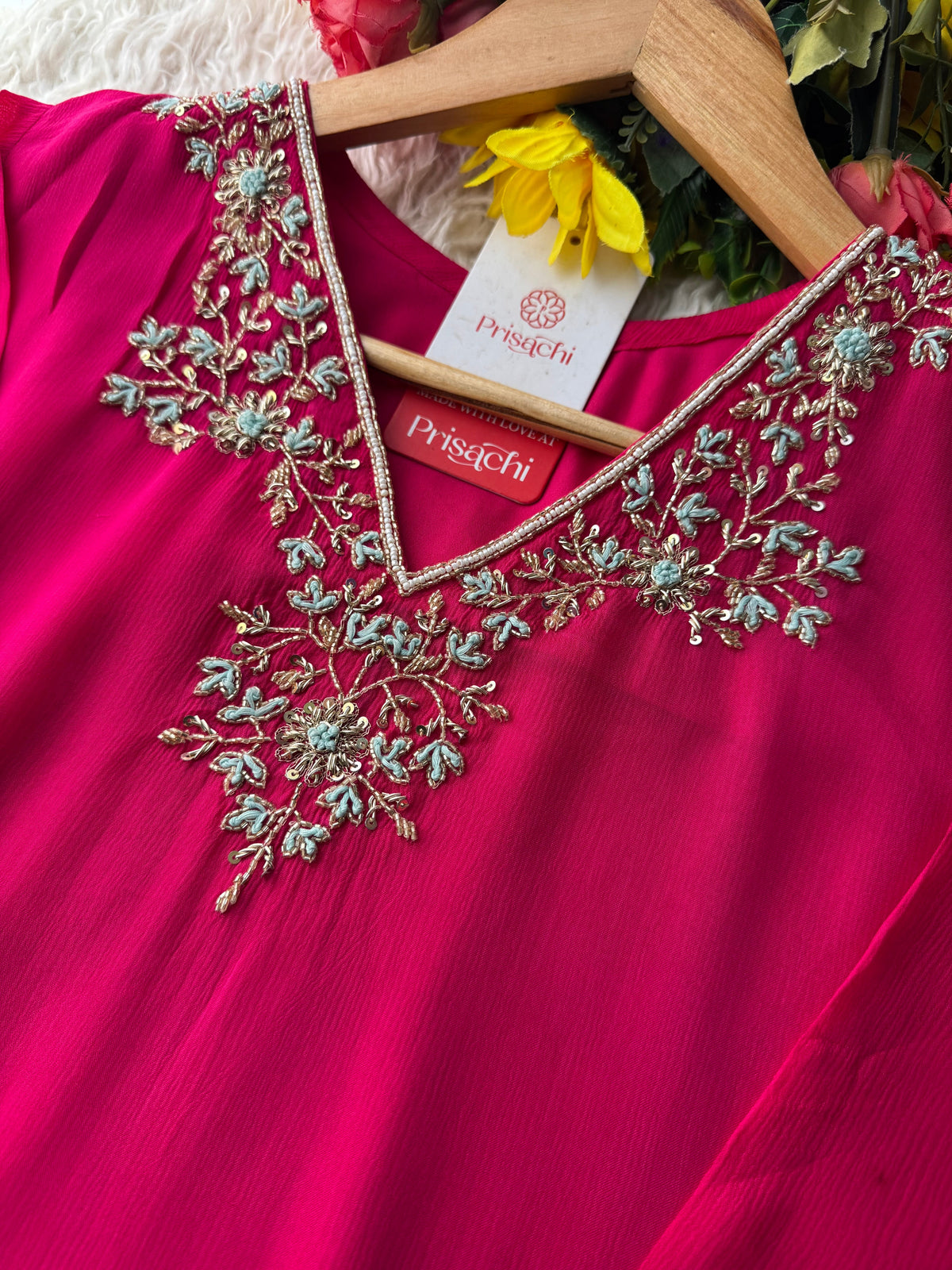 Pink Designer Embroidered Ethnic Kurta Set with Dupatta & Pant