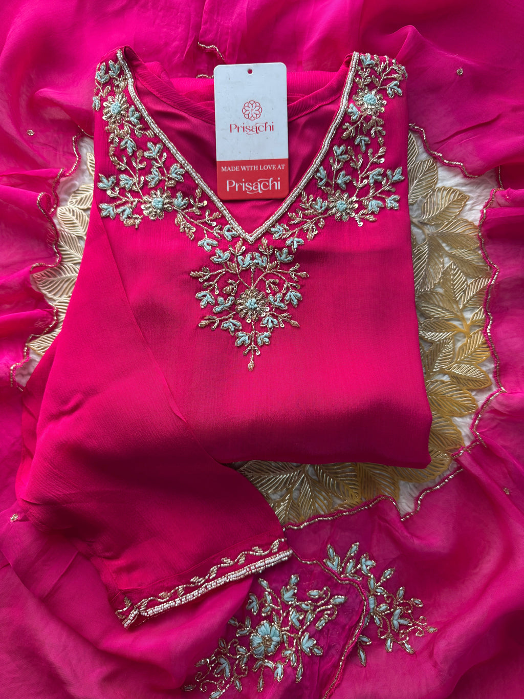 Pink Designer Embroidered Ethnic Kurta Set with Dupatta & Pant