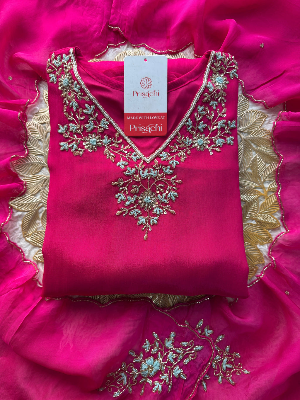 Pink Designer Embroidered Ethnic Kurta Set with Dupatta & Pant