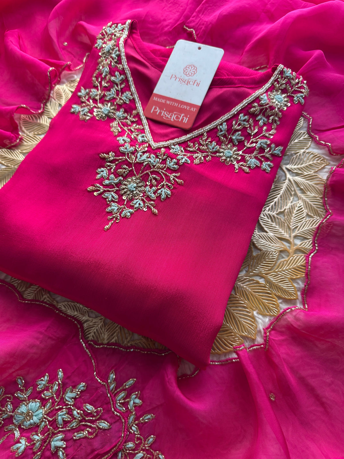 Pink Designer Embroidered Ethnic Kurta Set with Dupatta & Pant