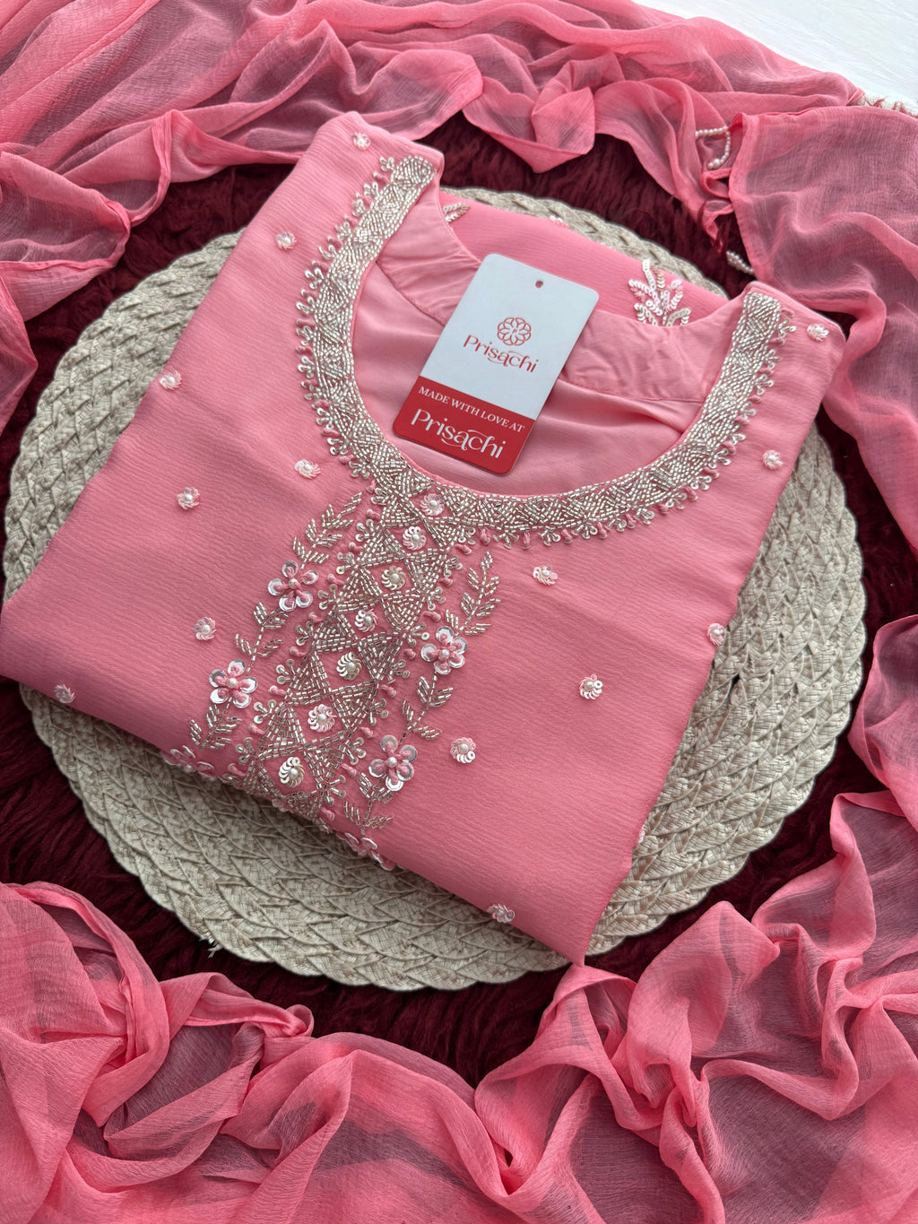 Pink Zardozi Embroidered Kurti Sharara Set with Dupatta | Designer Ethnic Suit Set