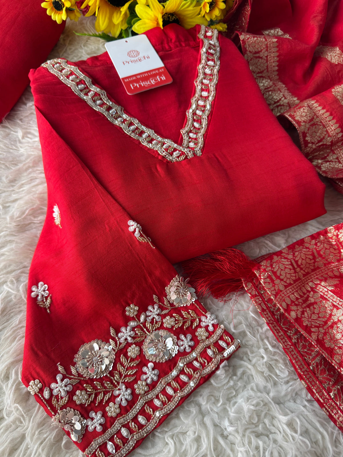 Yellow Embroidered kurta Pant  with dupatta
