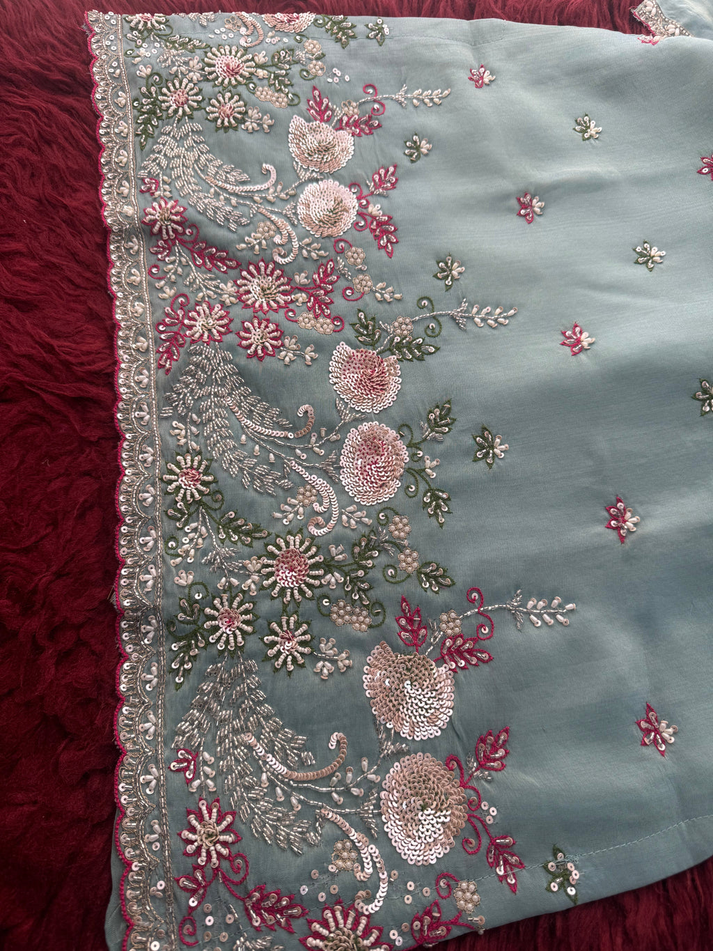 Sky Blue Zardozi Embroidered Kurti Set with Sharara And Dupatta | Festive & Wedding Ethnic Suit
