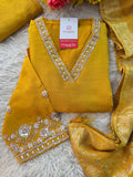 Yellow Embroidered kurta Pant  with dupatta