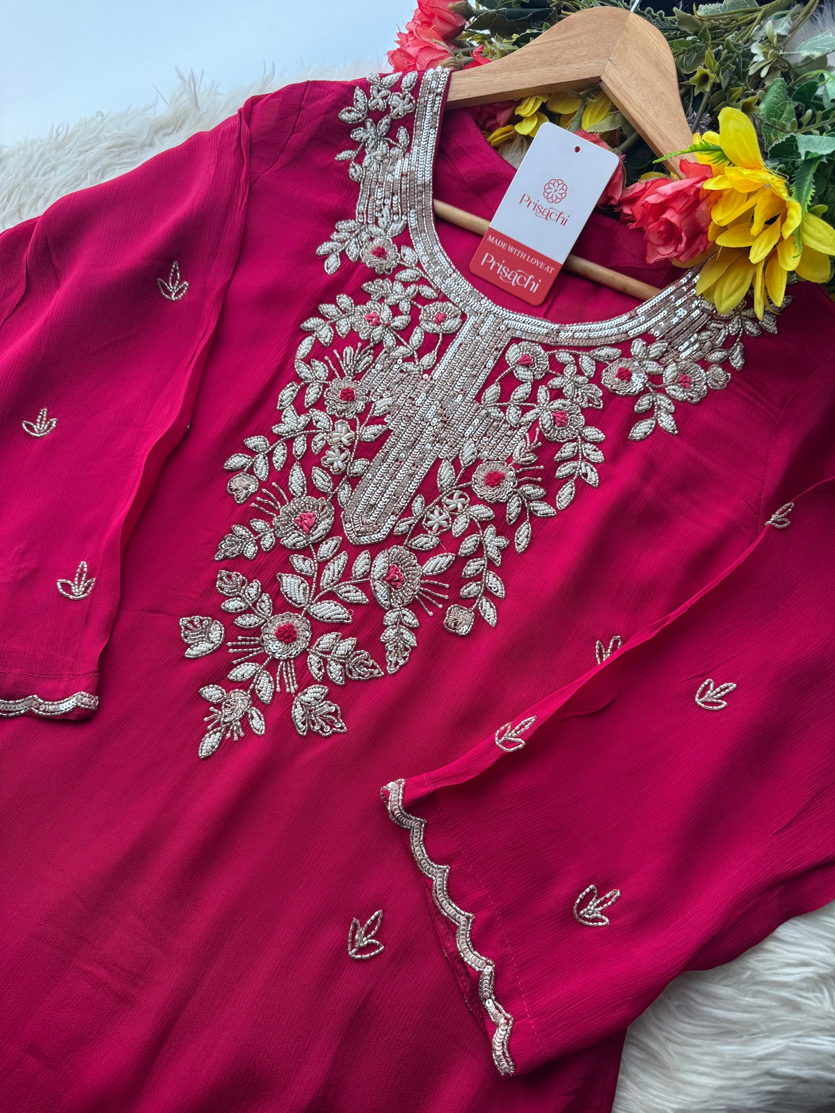 Prisachi Pink Embroidered kurta set with dupatta