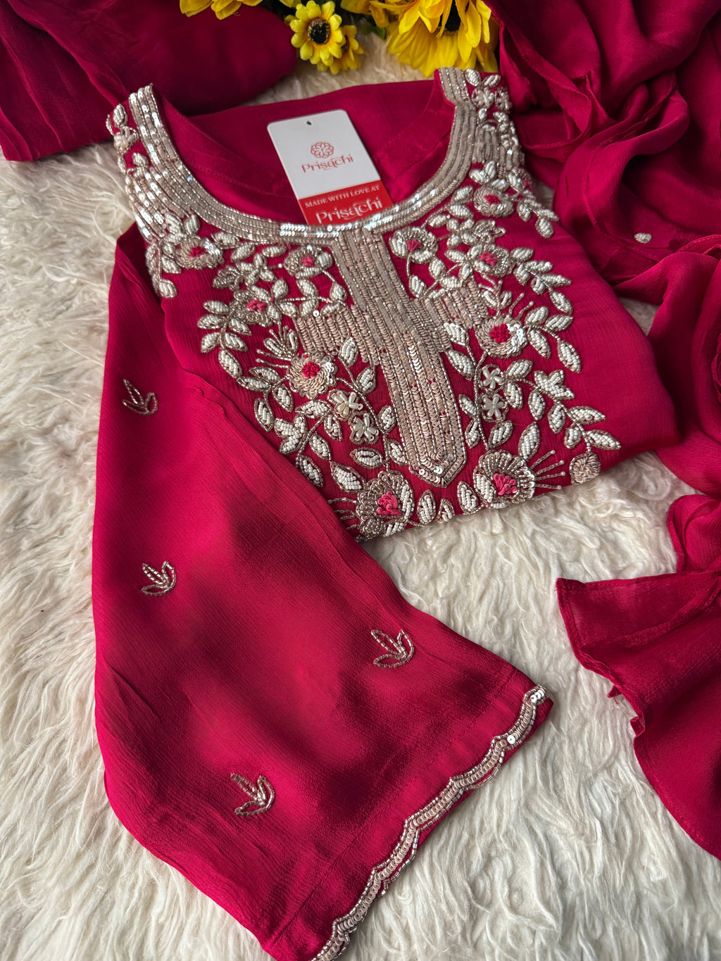 Prisachi Pink Embroidered kurta set with dupatta