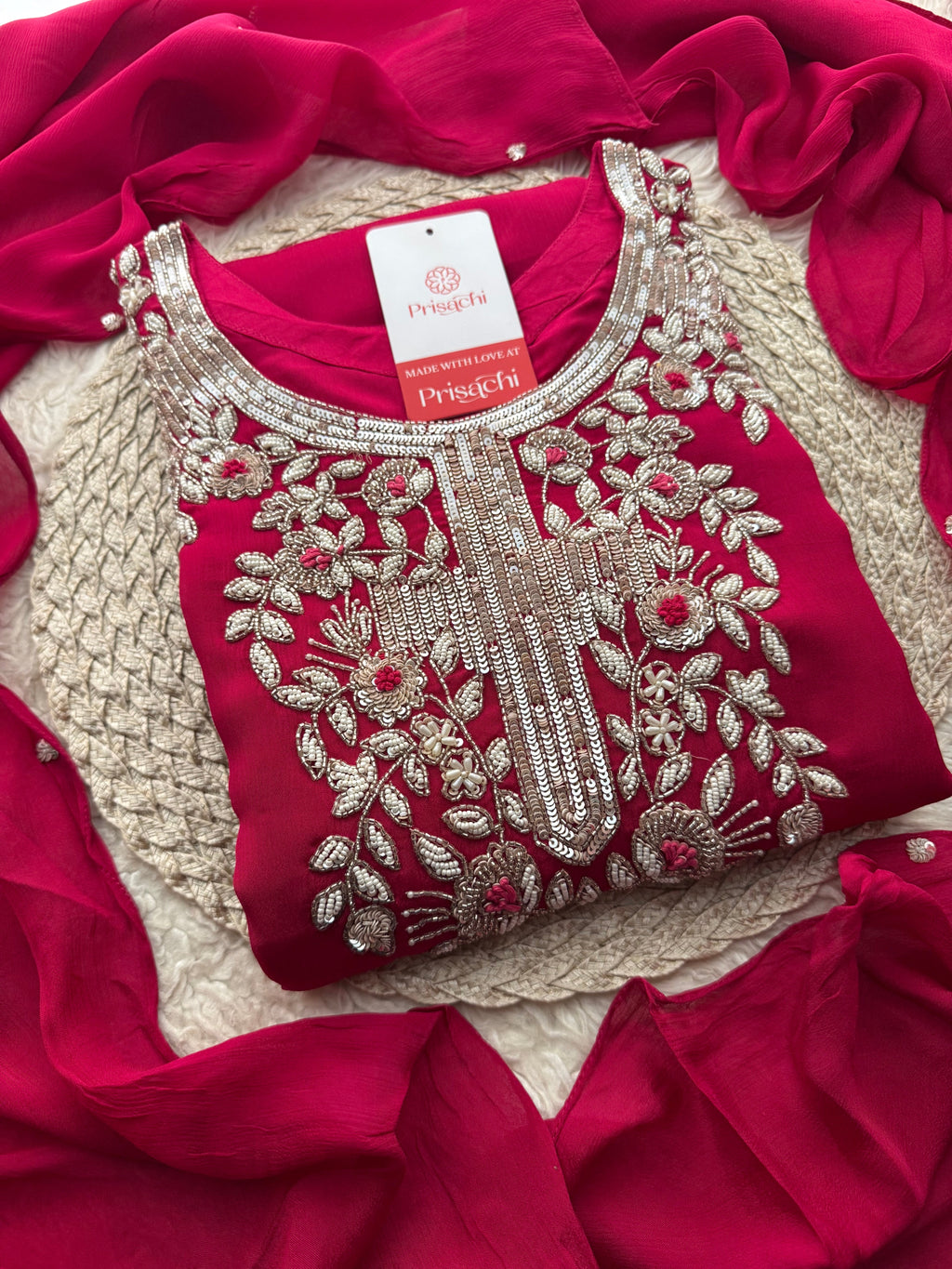 Prisachi Pink Embroidered kurta set with dupatta