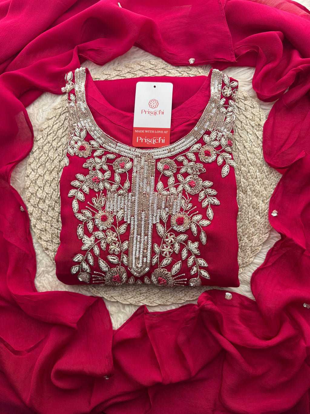 Prisachi Pink Embroidered kurta set with dupatta