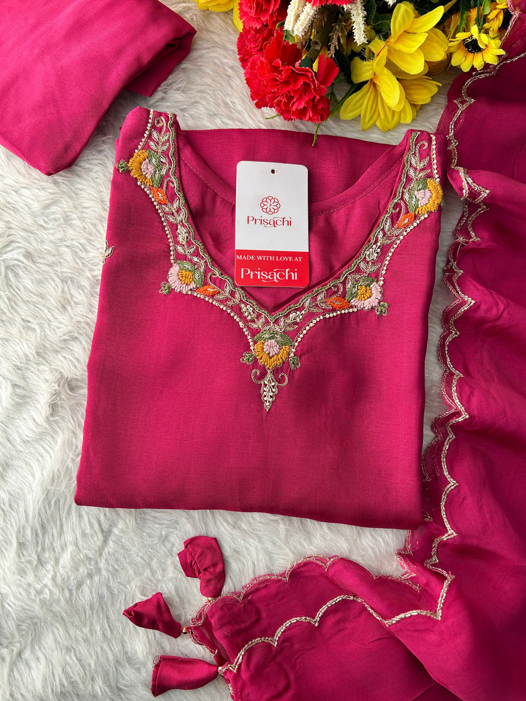 Pink Embroidered Kurta Set for Women with Pants & Dupatta | Traditional Ethnic Wear