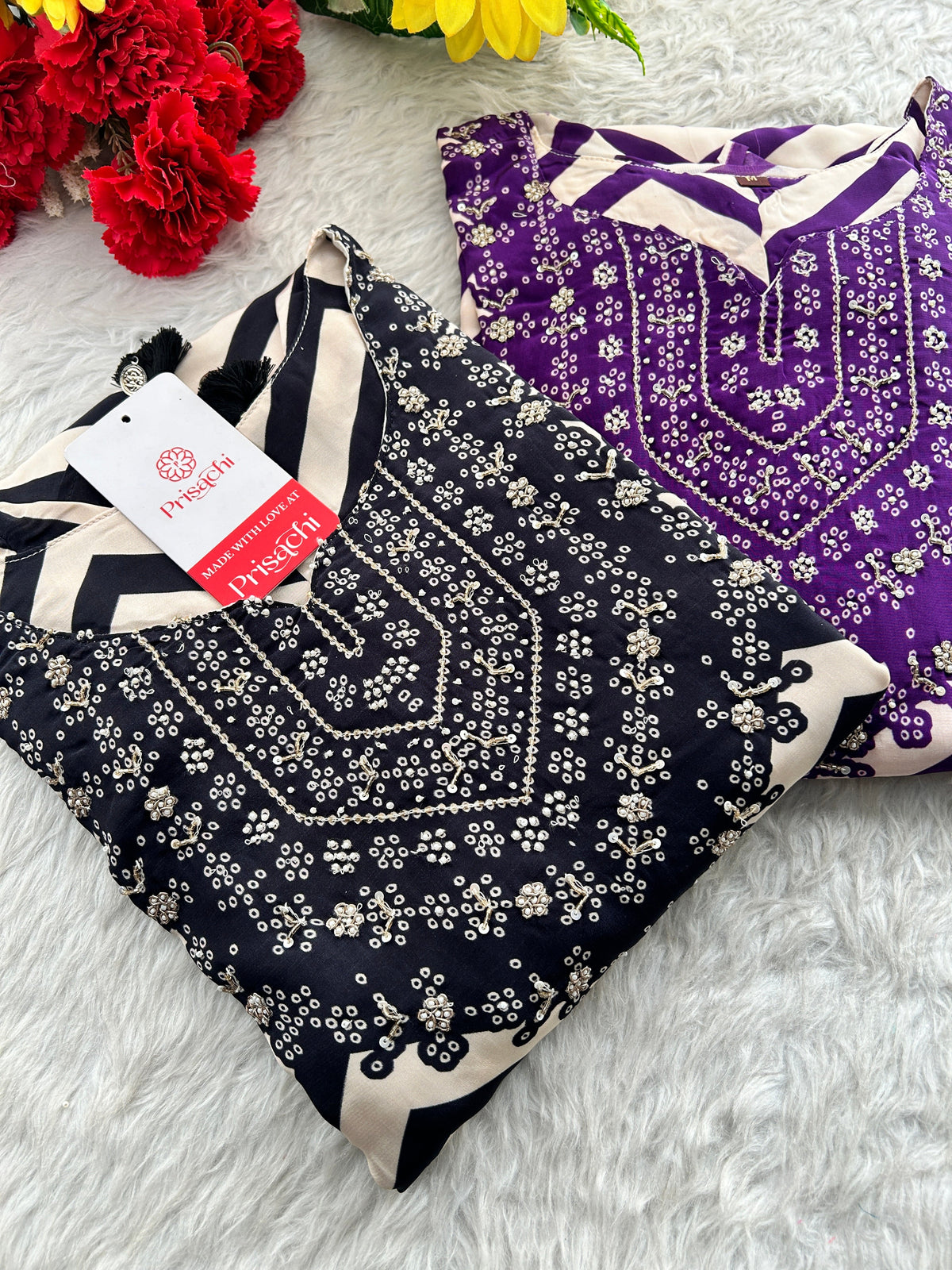 Purple Chevron Print Kurta Set with Pants & Dupatta| Embroidered Yoke Ethnic Office & Festive Wear