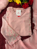 Baby Pink Embroidered A-Line Ethnic Kurta Set with Dupatta & Pants | Festive & Traditional Wear