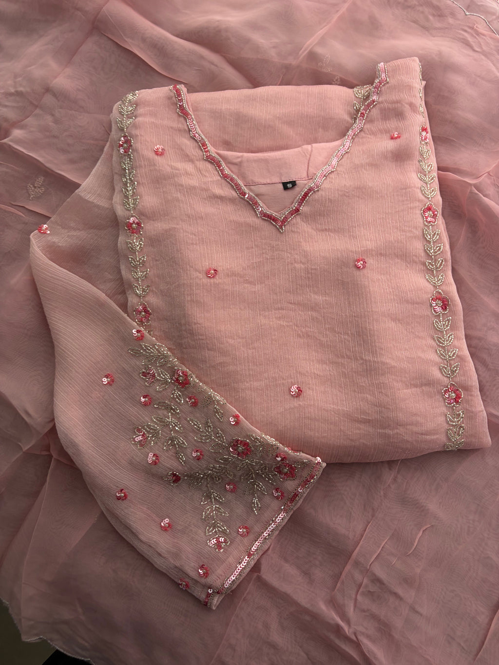 Baby Pink Embroidered A-Line Ethnic Kurta Set with Dupatta & Pants | Festive & Traditional Wear