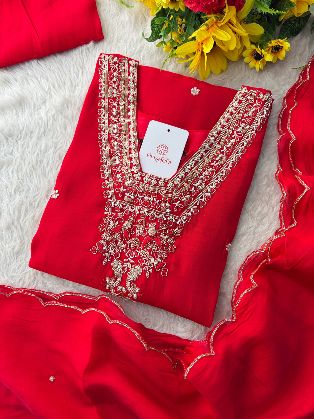 Designer Embroidered Straight Kurta Set with Dupatta and Pants