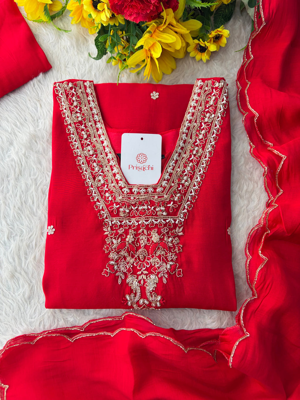 Designer Embroidered Straight Kurta Set with Dupatta and Pants