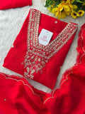 Designer Embroidered Straight Kurta Set with Dupatta and Pants
