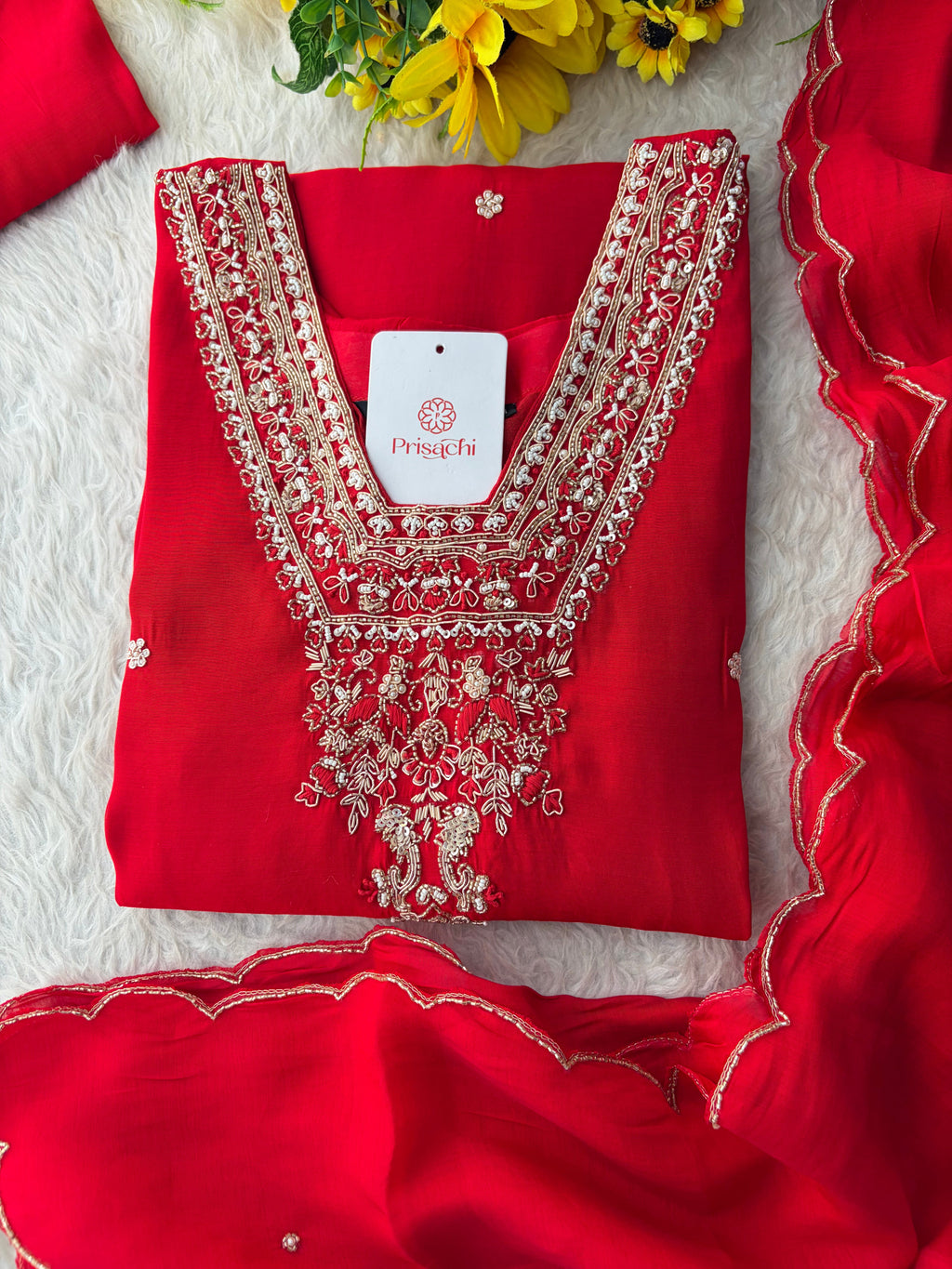 Designer Embroidered Straight Kurta Set with Dupatta and Pants