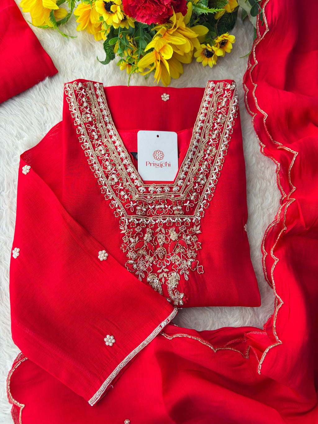 Designer Embroidered Straight Kurta Set with Dupatta and Pants