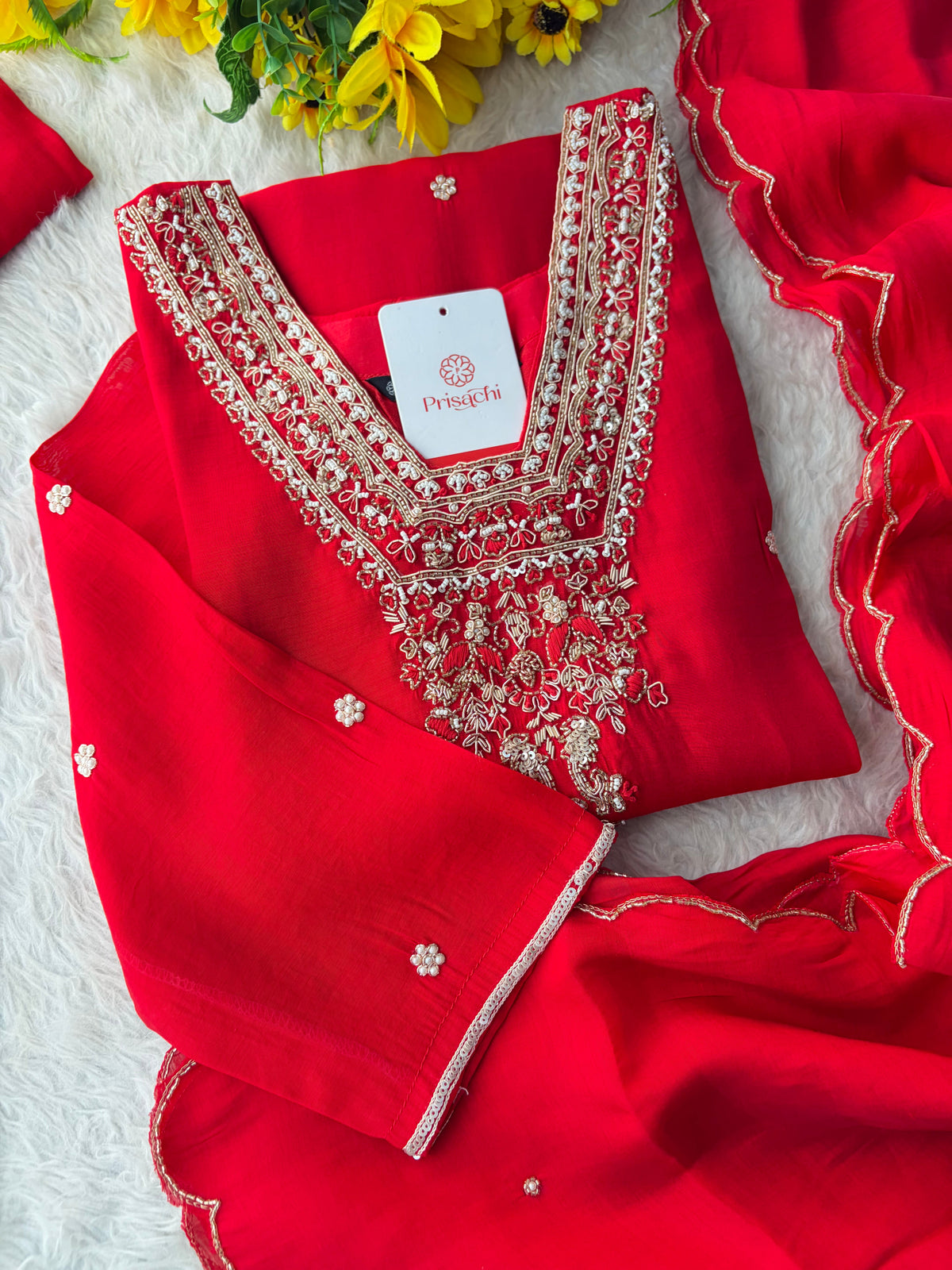 Designer Embroidered Straight Kurta Set with Dupatta and Pants