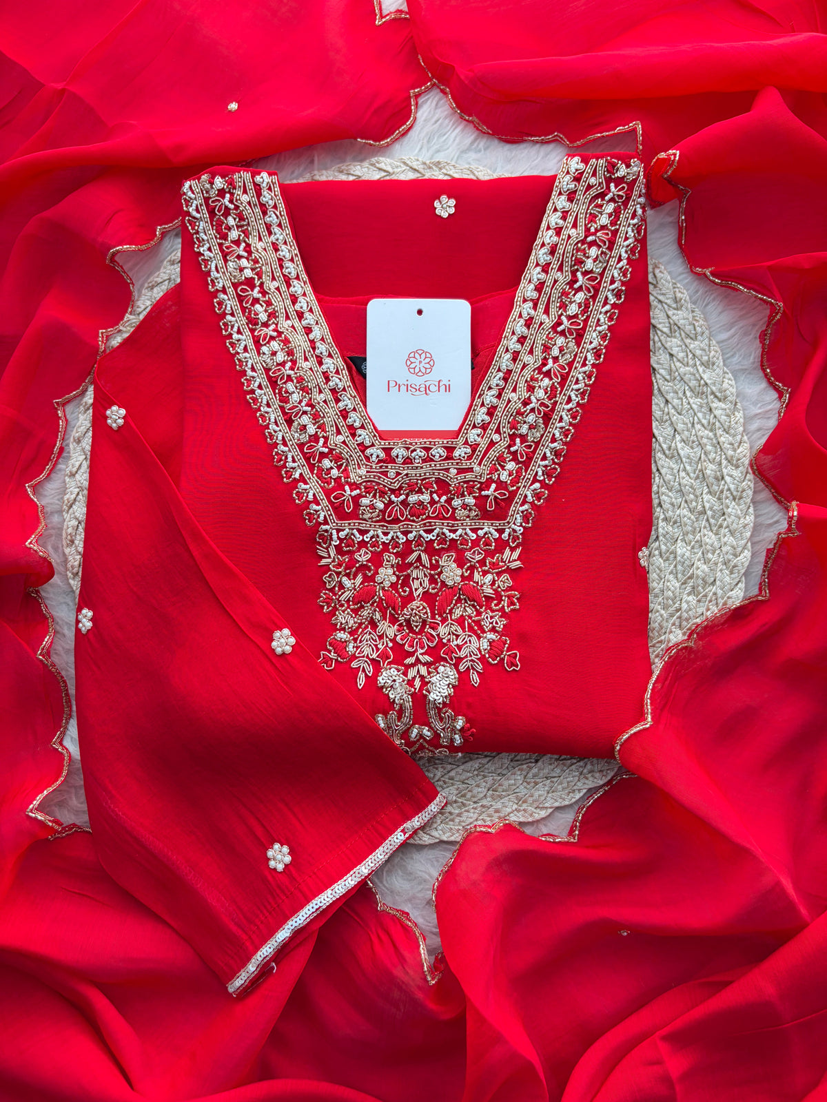 Designer Embroidered Straight Kurta Set with Dupatta and Pants