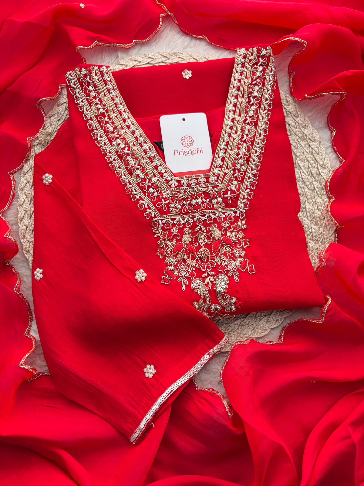 Designer Embroidered Straight Kurta Set with Dupatta and Pants