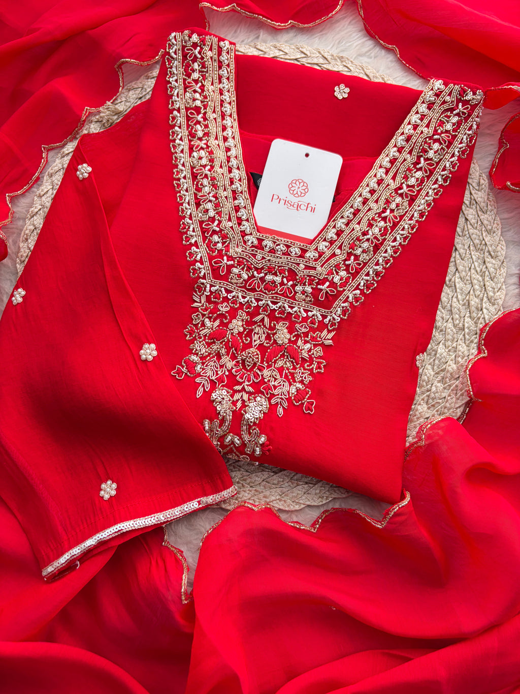 Designer Embroidered Straight Kurta Set with Dupatta and Pants