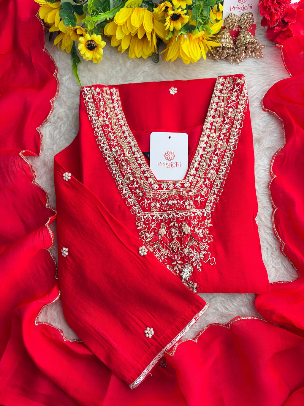 Designer Embroidered Straight Kurta Set with Dupatta and Pants