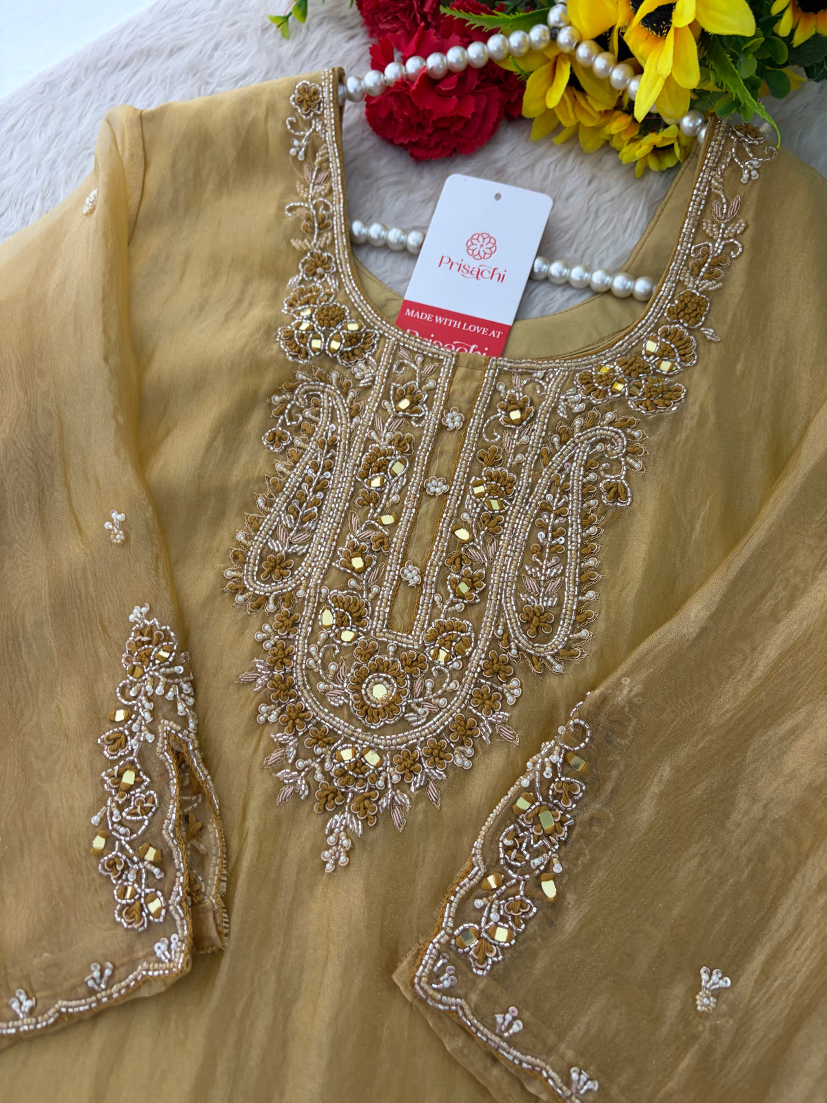 Yellow Zardozi Embroidered Ethnic Kurta Set for Women with Pants & Dupatta | Festive and Party Wear