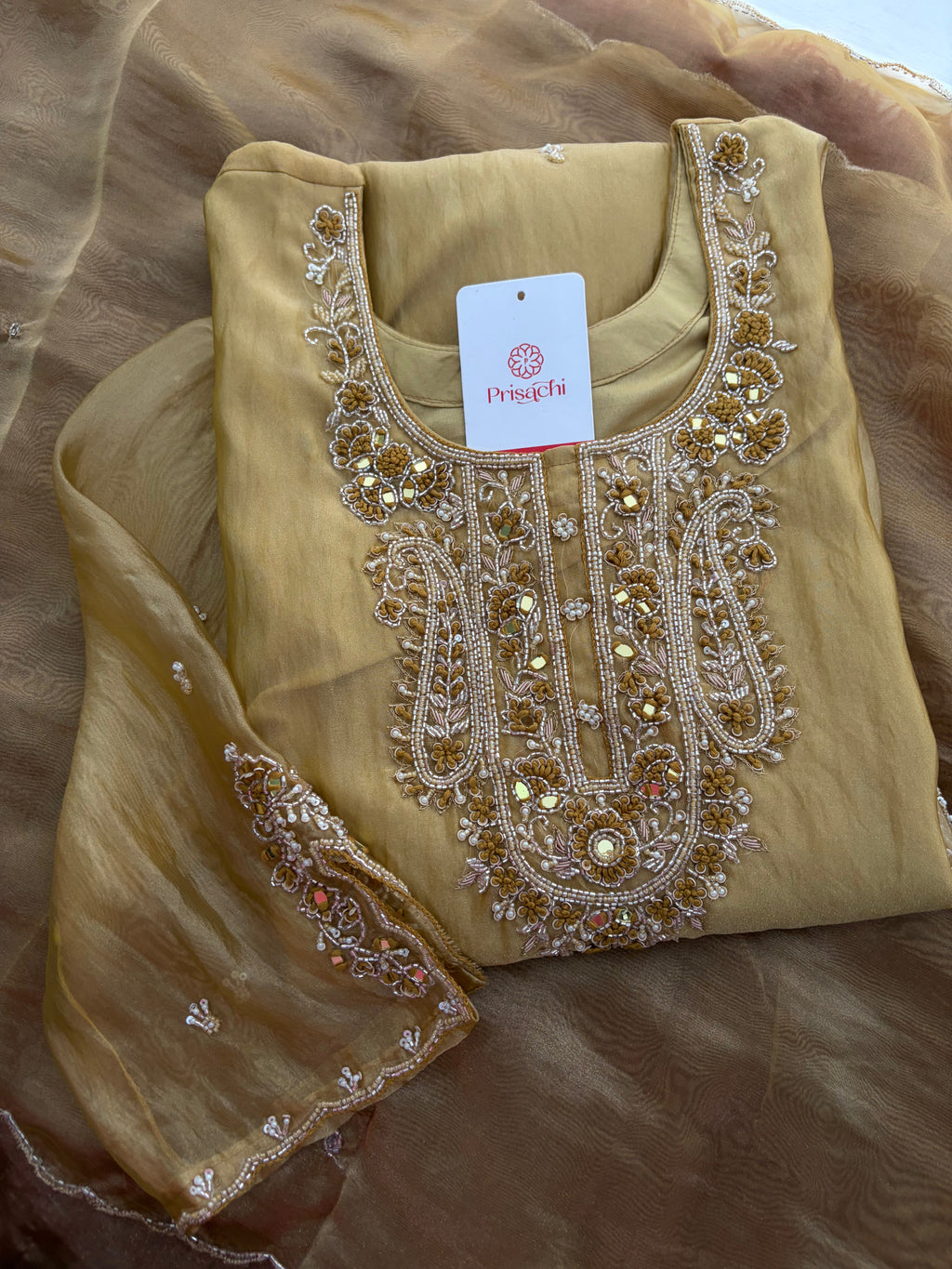 Yellow Zardozi Embroidered Ethnic Kurta Set for Women with Pants & Dupatta | Festive and Party Wear