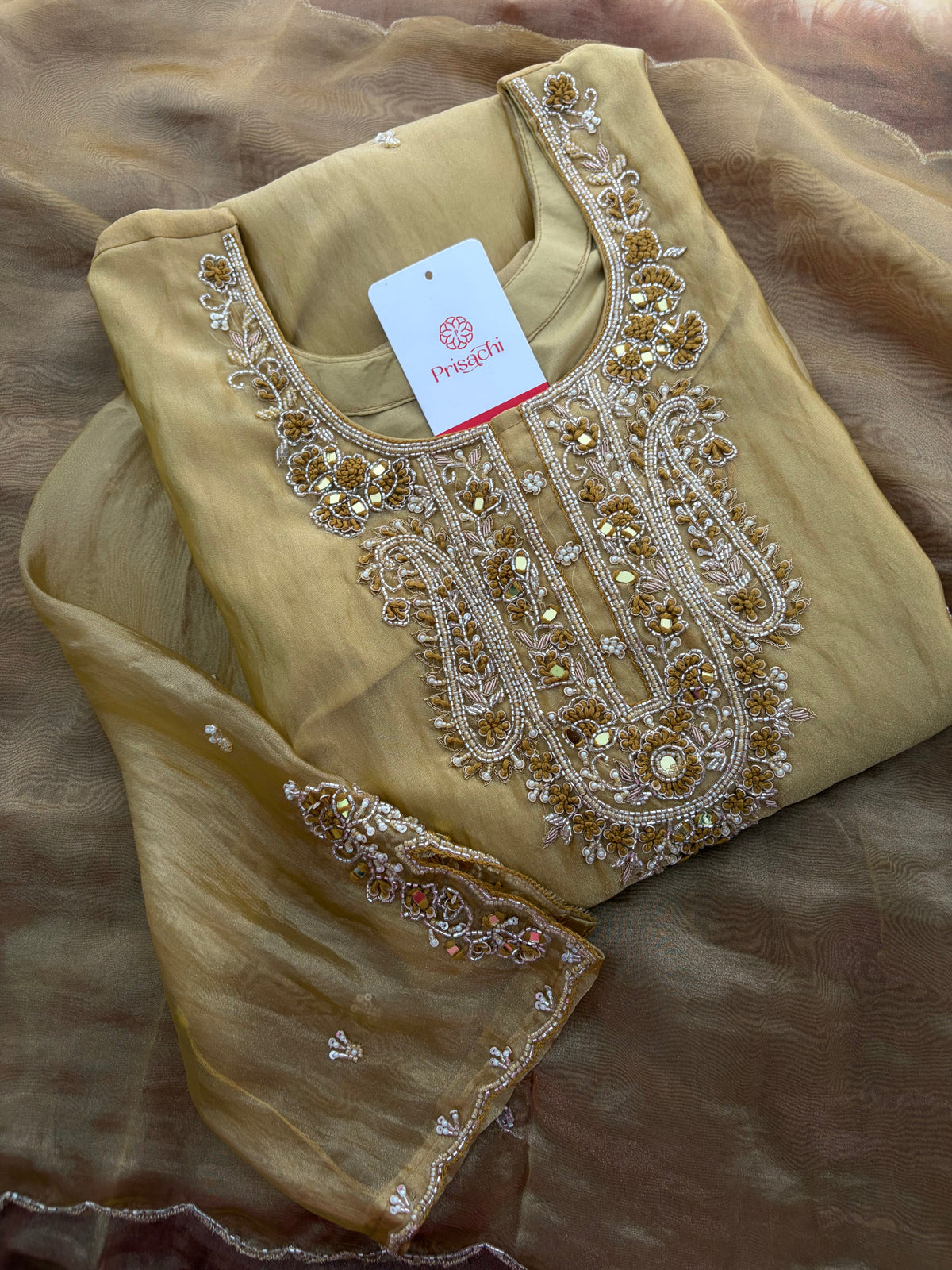 Yellow Zardozi Embroidered Ethnic Kurta Set for Women with Pants & Dupatta | Festive and Party Wear