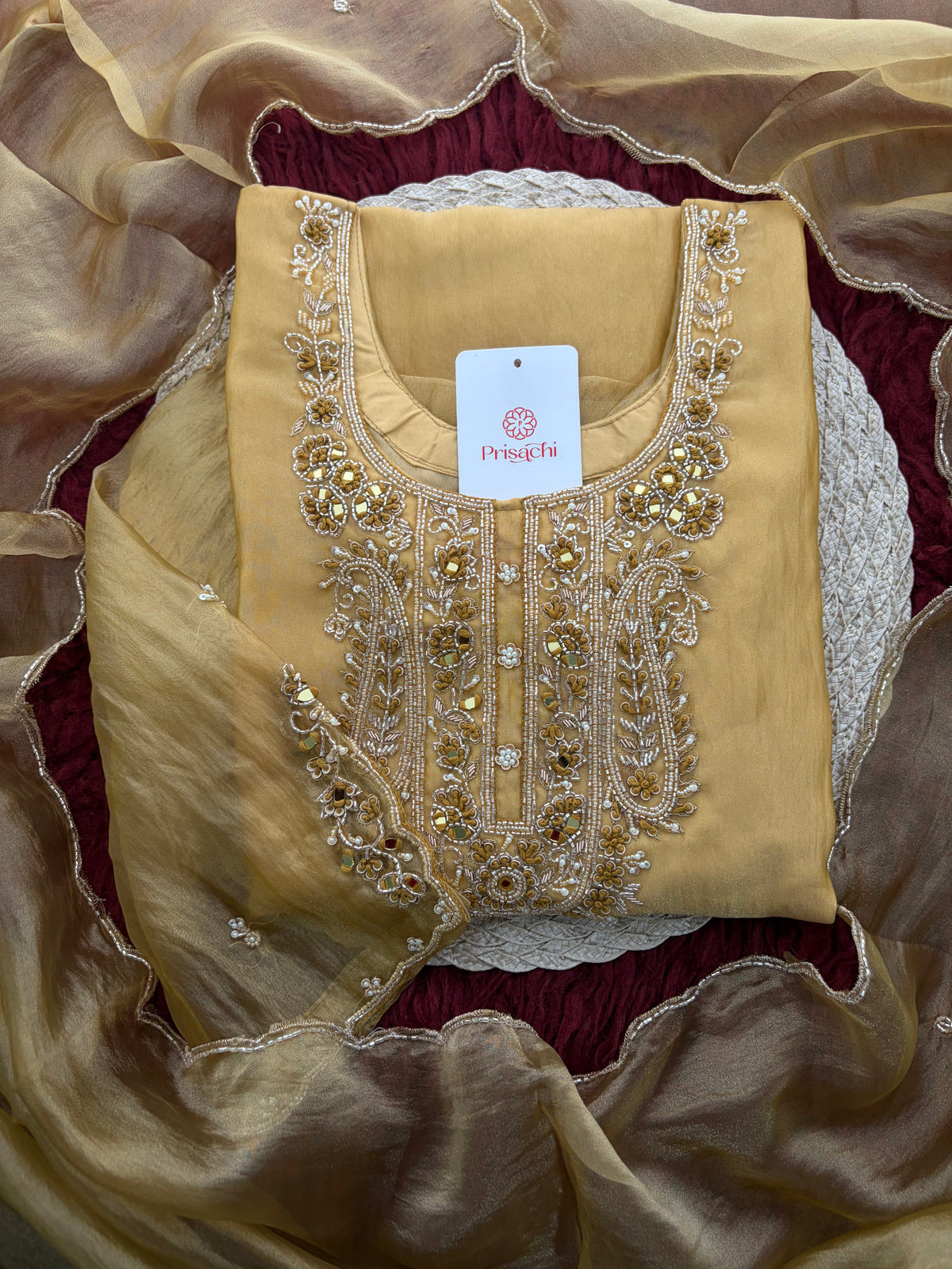 Yellow Zardozi Embroidered Ethnic Kurta Set for Women with Pants & Dupatta | Festive and Party Wear