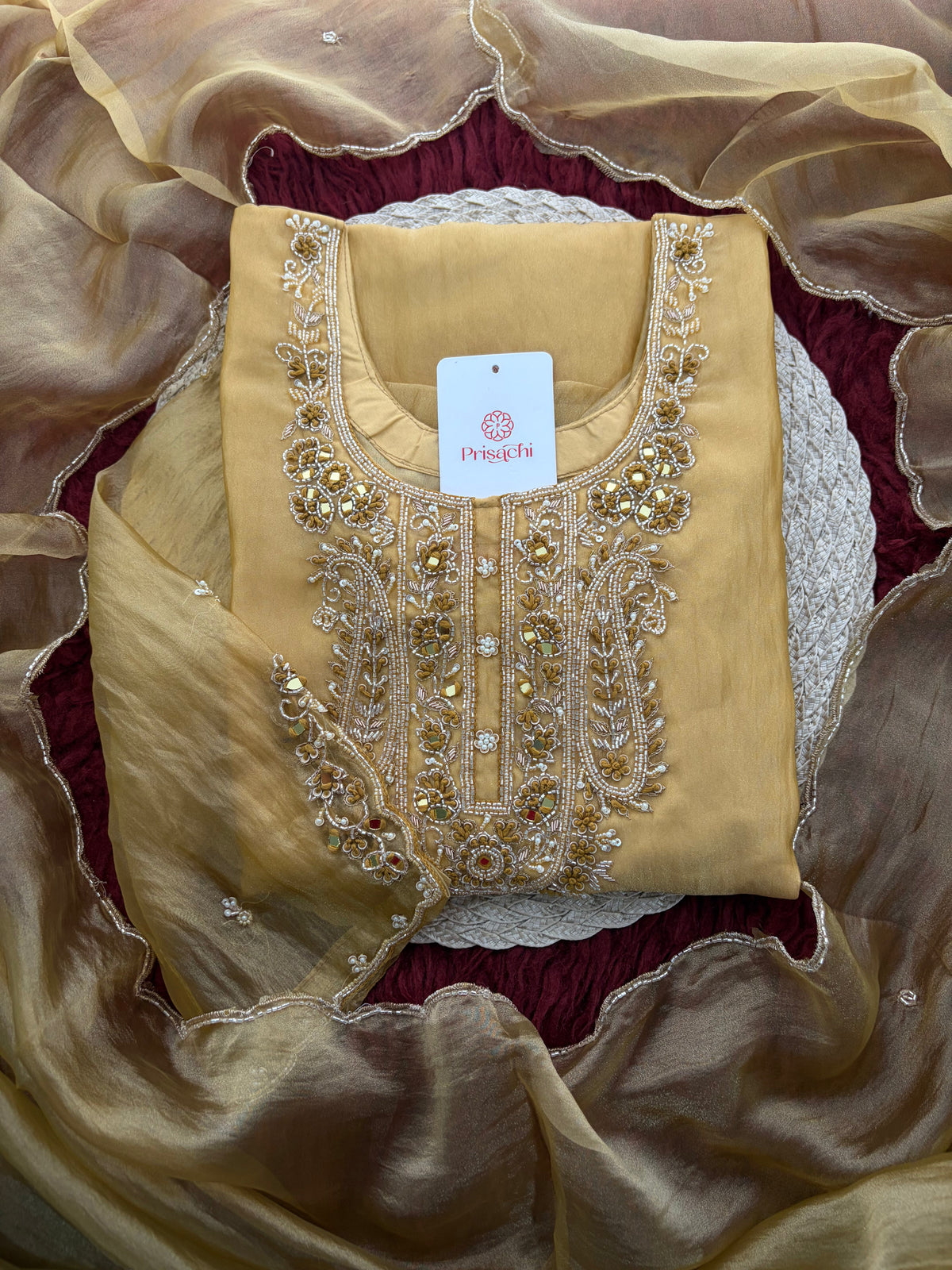 Yellow Zardozi Embroidered Ethnic Kurta Set for Women with Pants & Dupatta | Festive and Party Wear