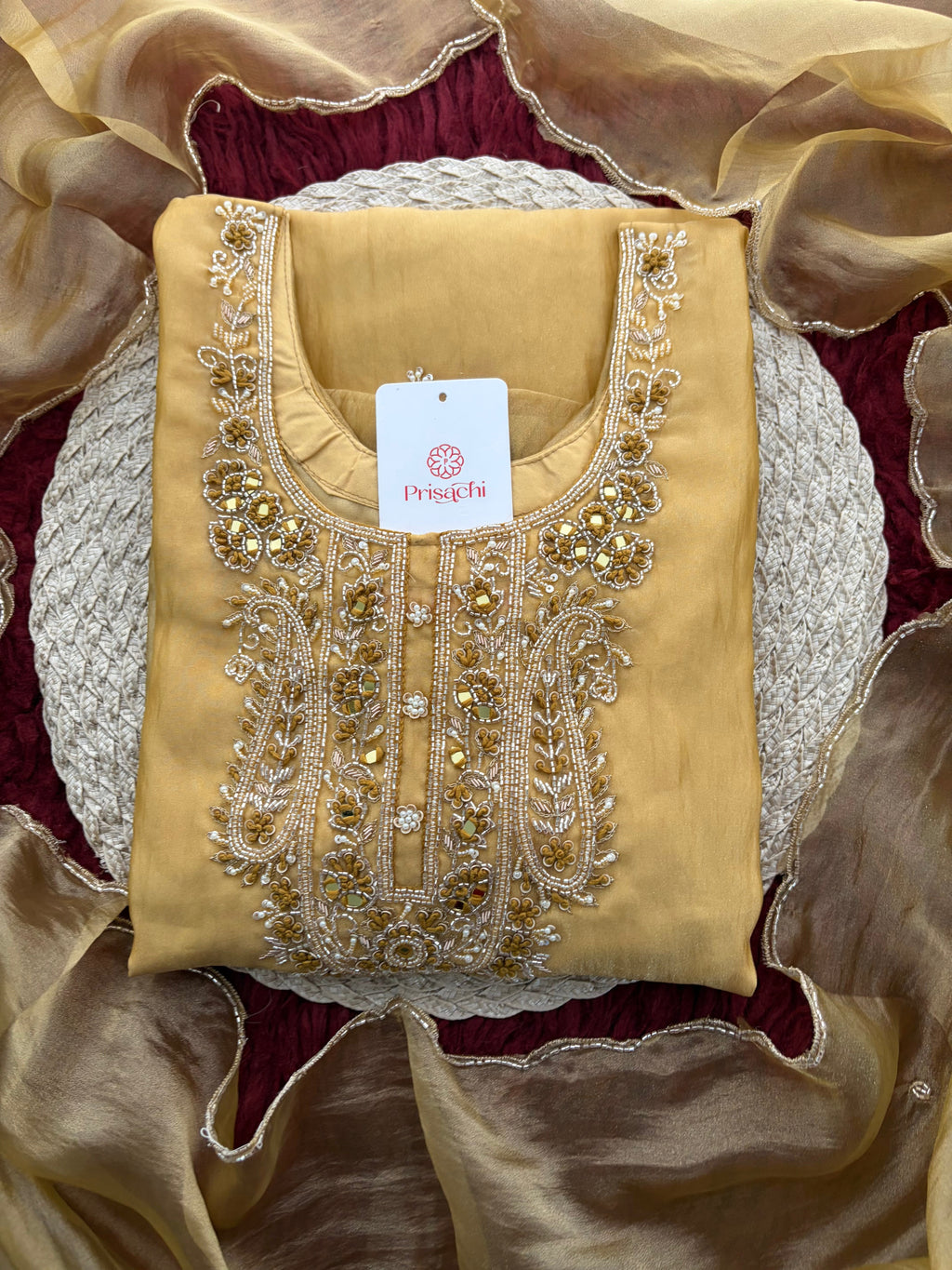 Yellow Zardozi Embroidered Ethnic Kurta Set for Women with Pants & Dupatta | Festive and Party Wear