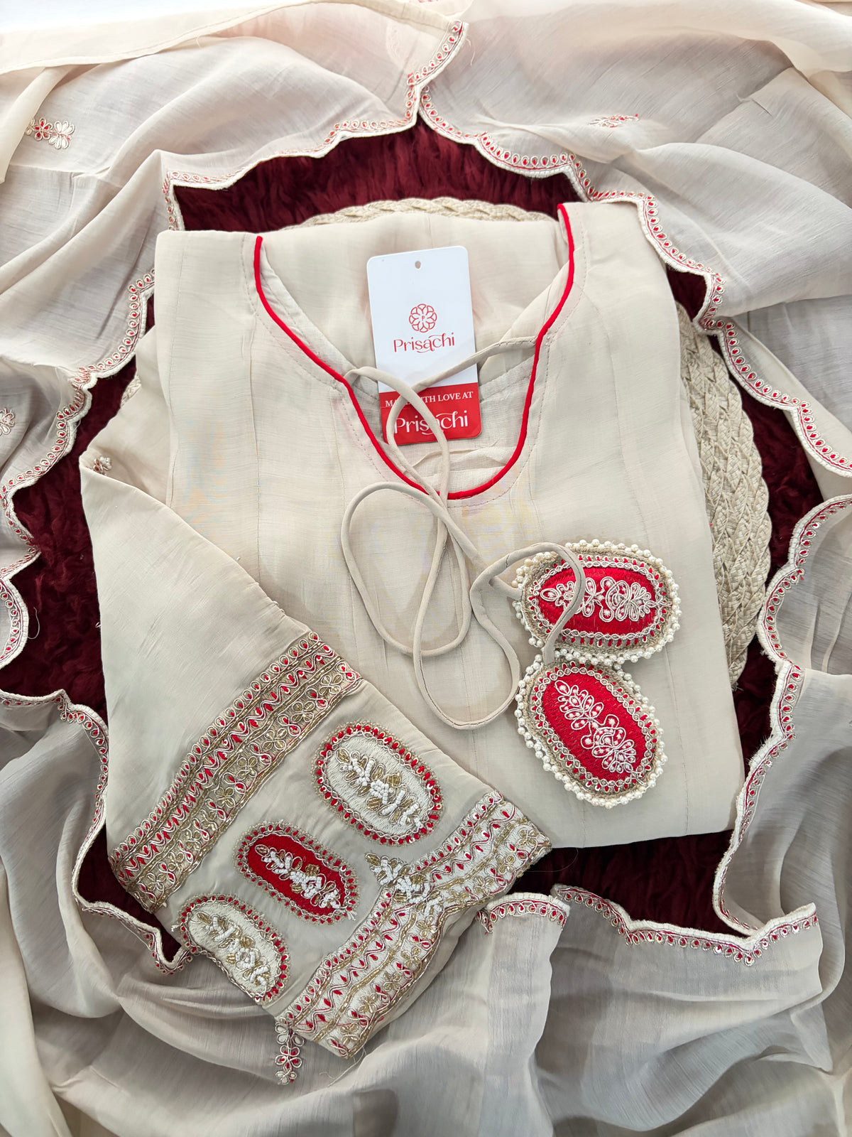 Off-white Embroidered Anarkali Kurta Set with Dupatta & Pants | Floral Festive Ethnic Suit