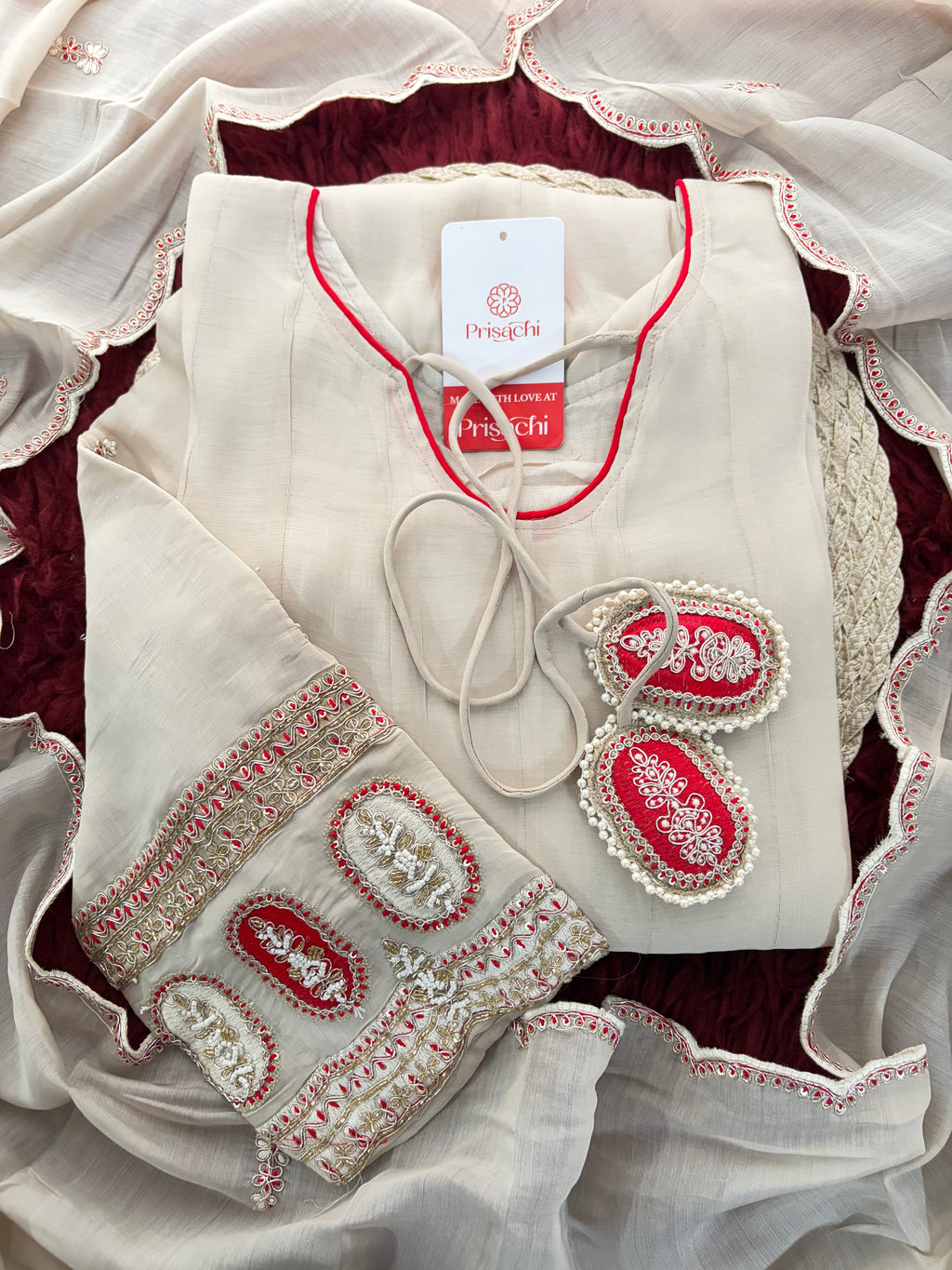 Off-white Embroidered Anarkali Kurta Set with Dupatta & Pants | Floral Festive Ethnic Suit