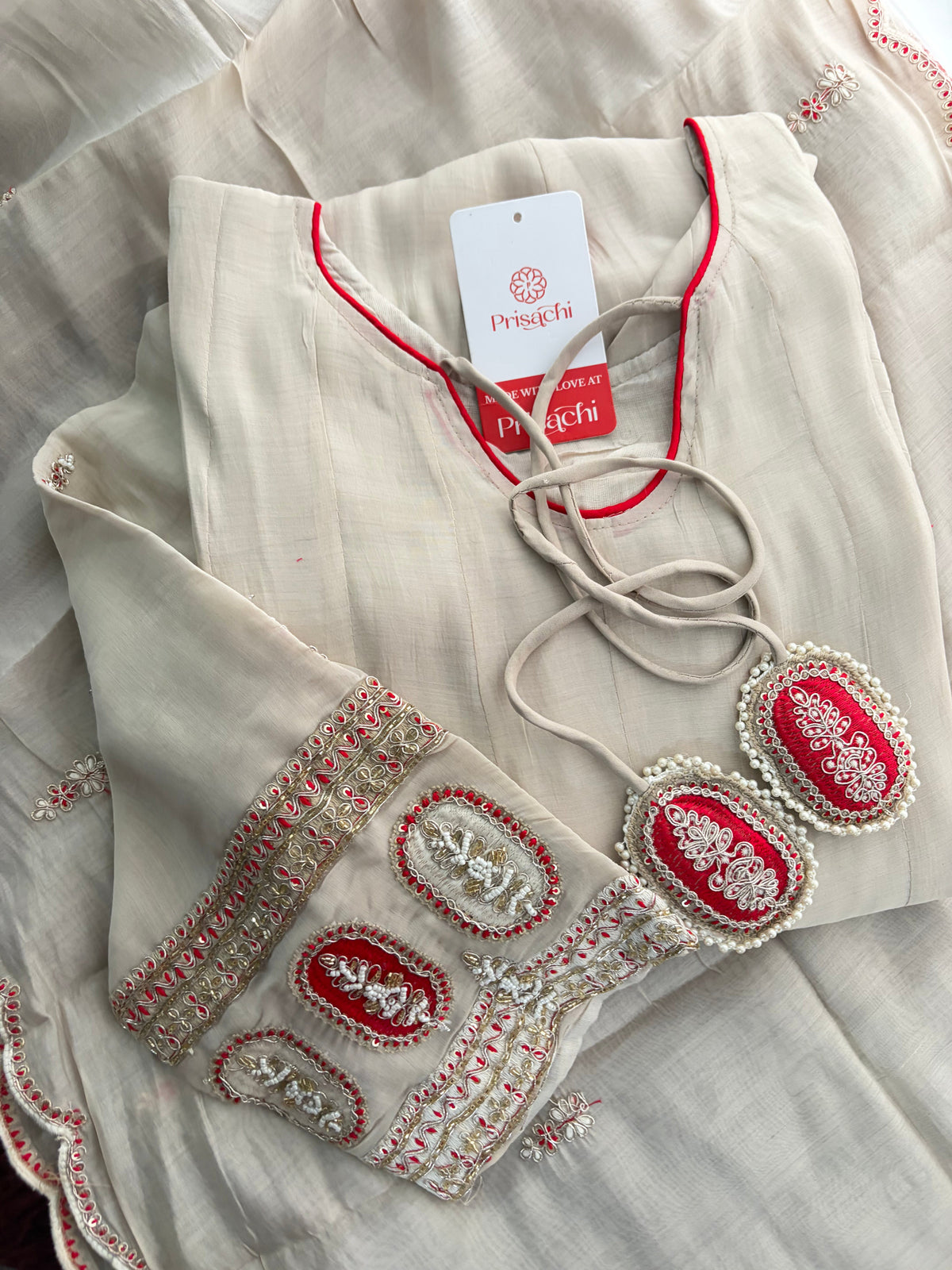 Off-white Embroidered Anarkali Kurta Set with Dupatta & Pants | Floral Festive Ethnic Suit
