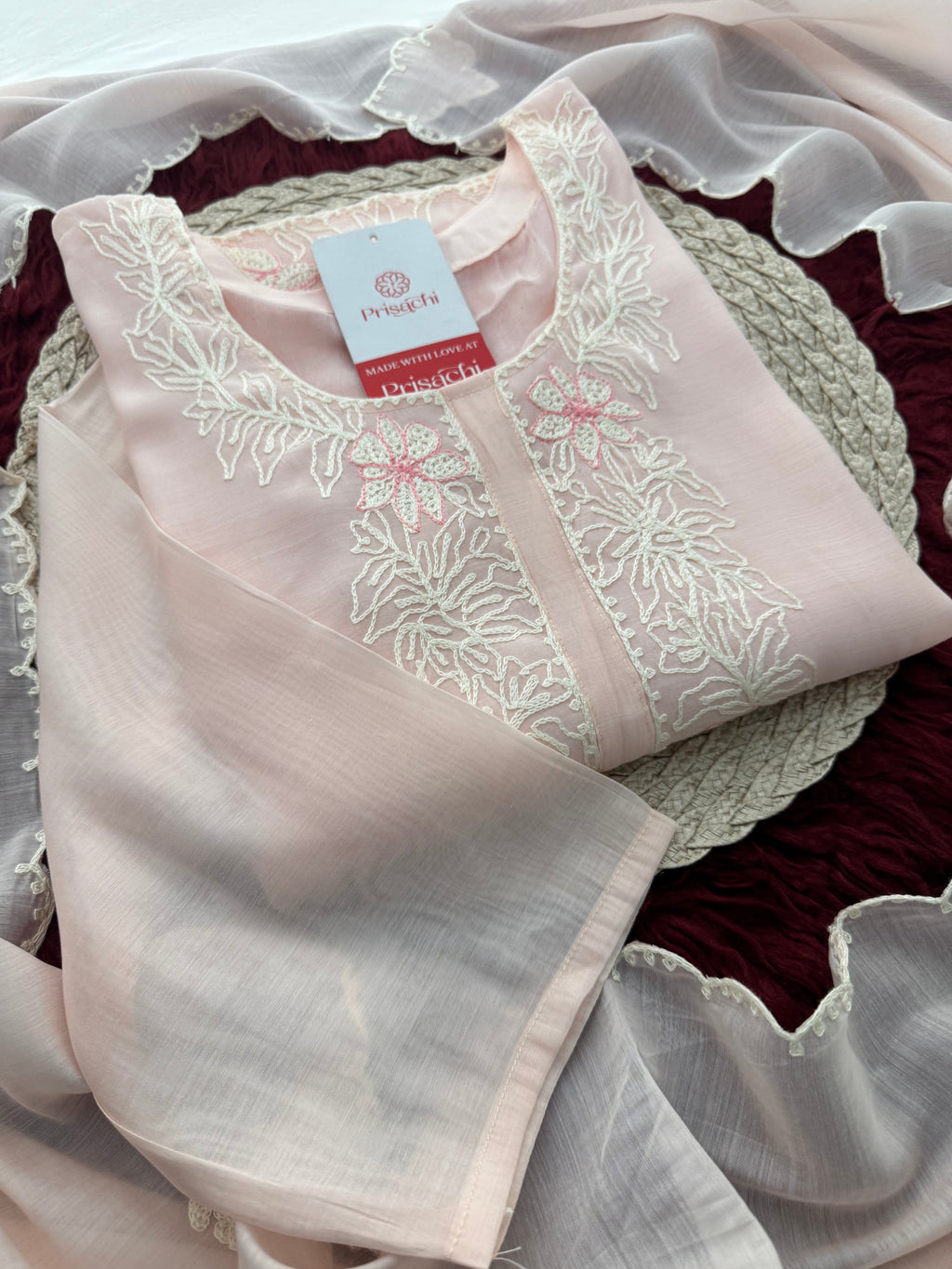 Pink Floral Thread Embroidered Ethnic Kurta Set with Pants and Dupatta | Traditional, Casual & Office Wear
