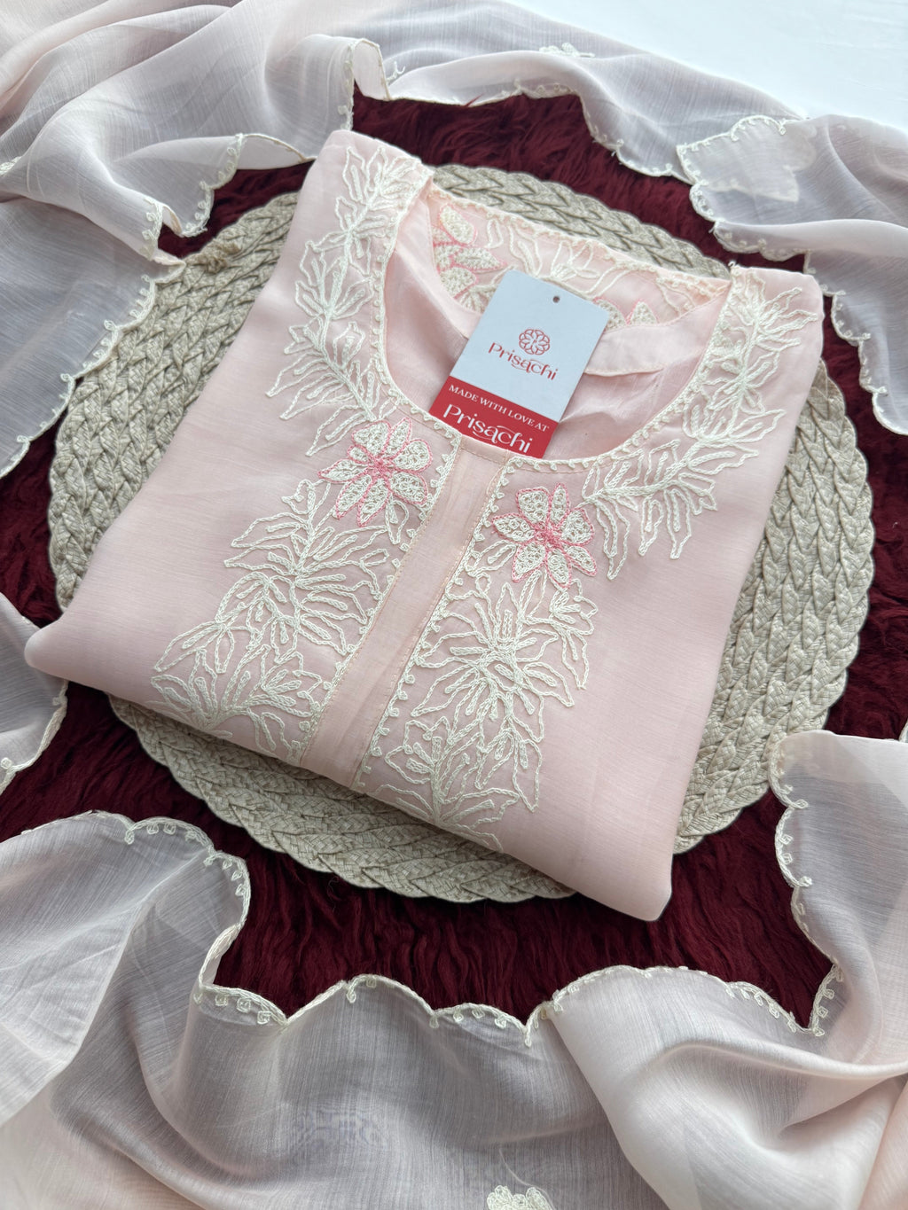Elegant Floral Thread Embroidered Pastel Kurta Set with Pants and Dupatta | Festive, Casual & Office Wear