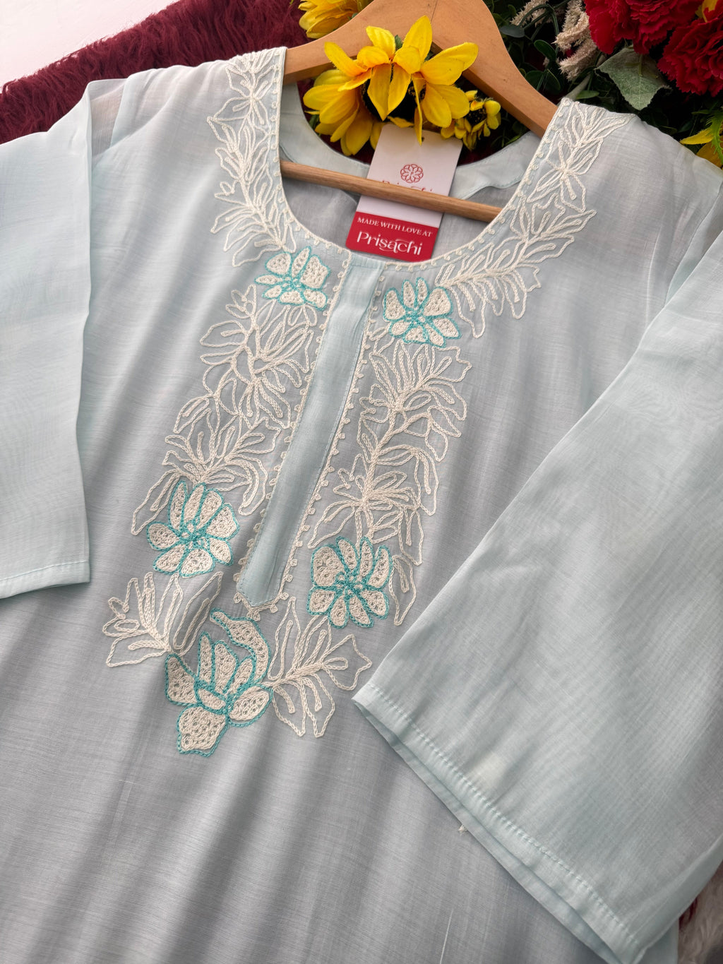 Elegant Floral Thread Embroidered Pastel Kurta Set with Pants and Dupatta | Festive, Casual & Office Wear