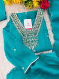 Peacock Green Embroidered Straight Kurta Set with Dupatta and Pants