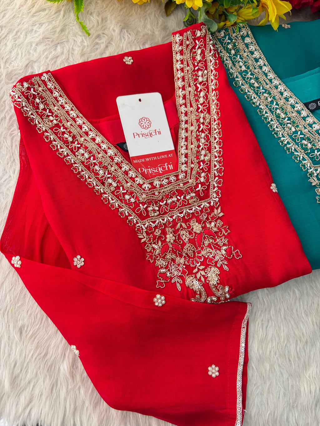 Designer Embroidered Straight Kurta Set with Dupatta and Pants