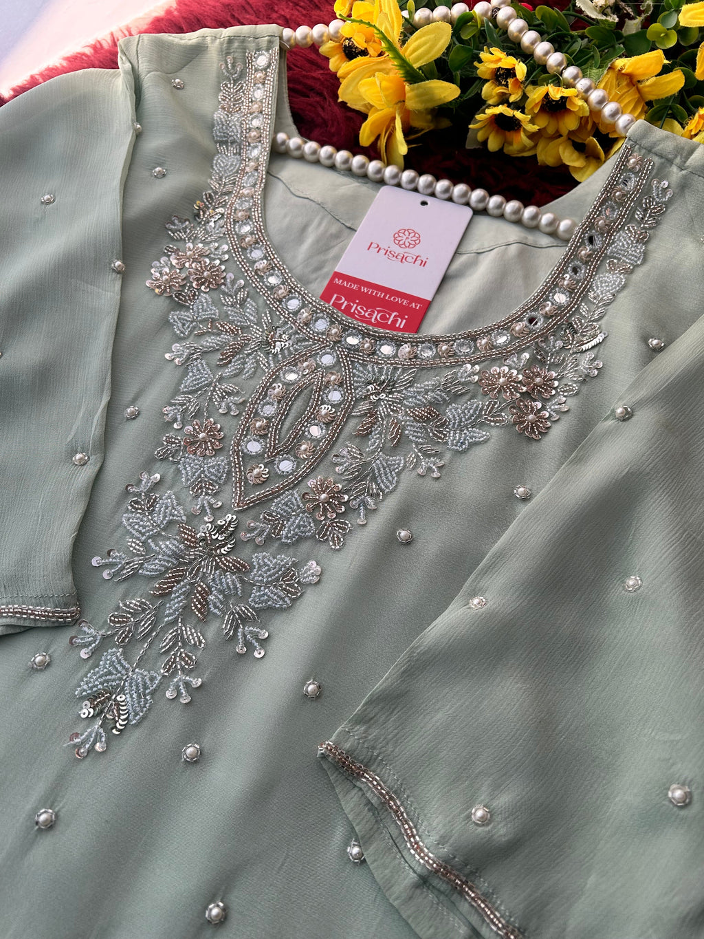 Green Zardozi Embroidered kurta set with Sharara Pants & Dupatta | Festive & Wedding wear