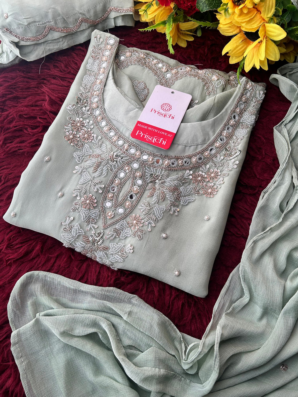 Green Zardozi Embroidered kurta set with Sharara Pants & Dupatta | Festive & Wedding wear