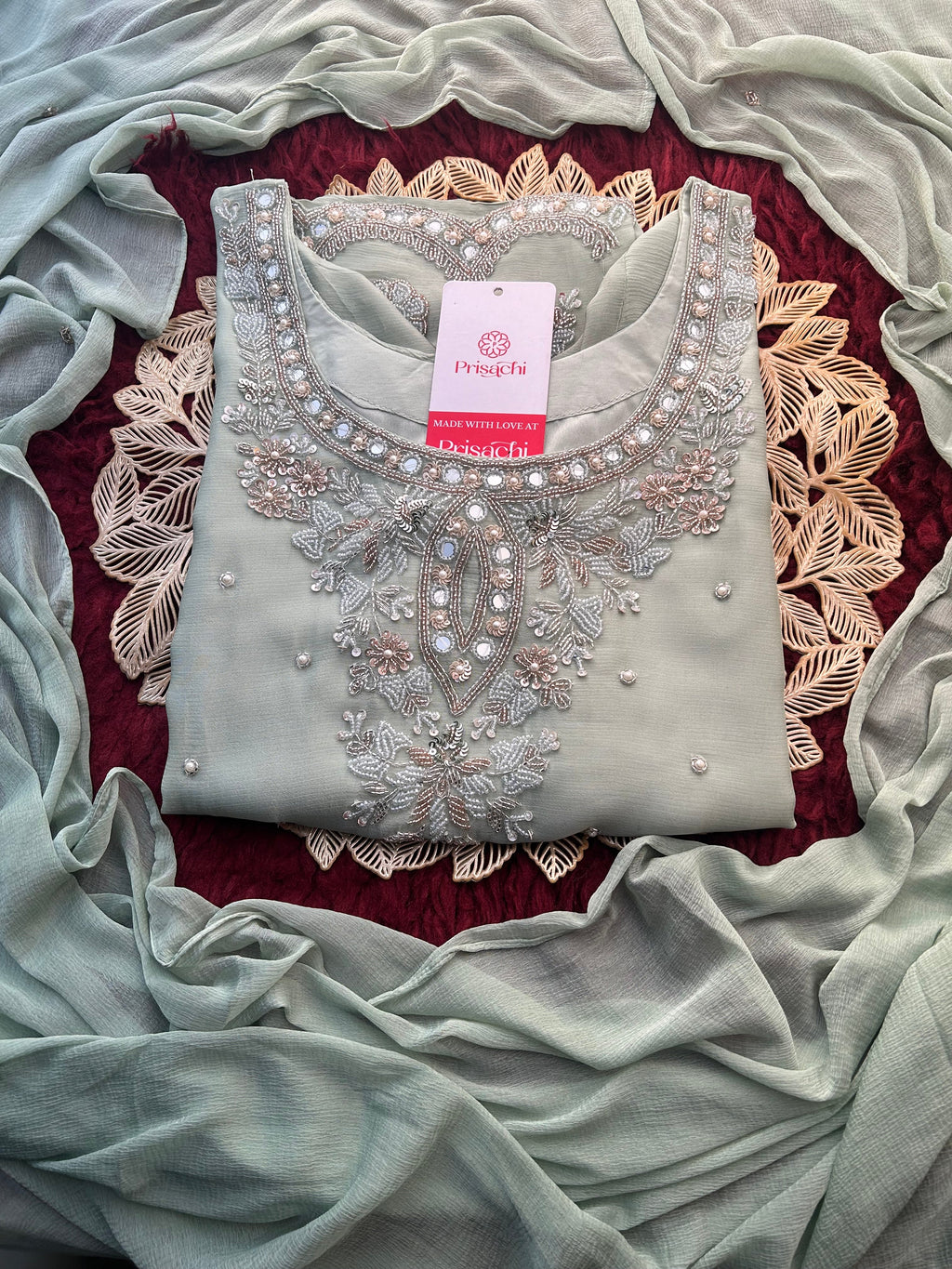 Green Zardozi Embroidered kurta set with Sharara Pants & Dupatta | Festive & Wedding wear