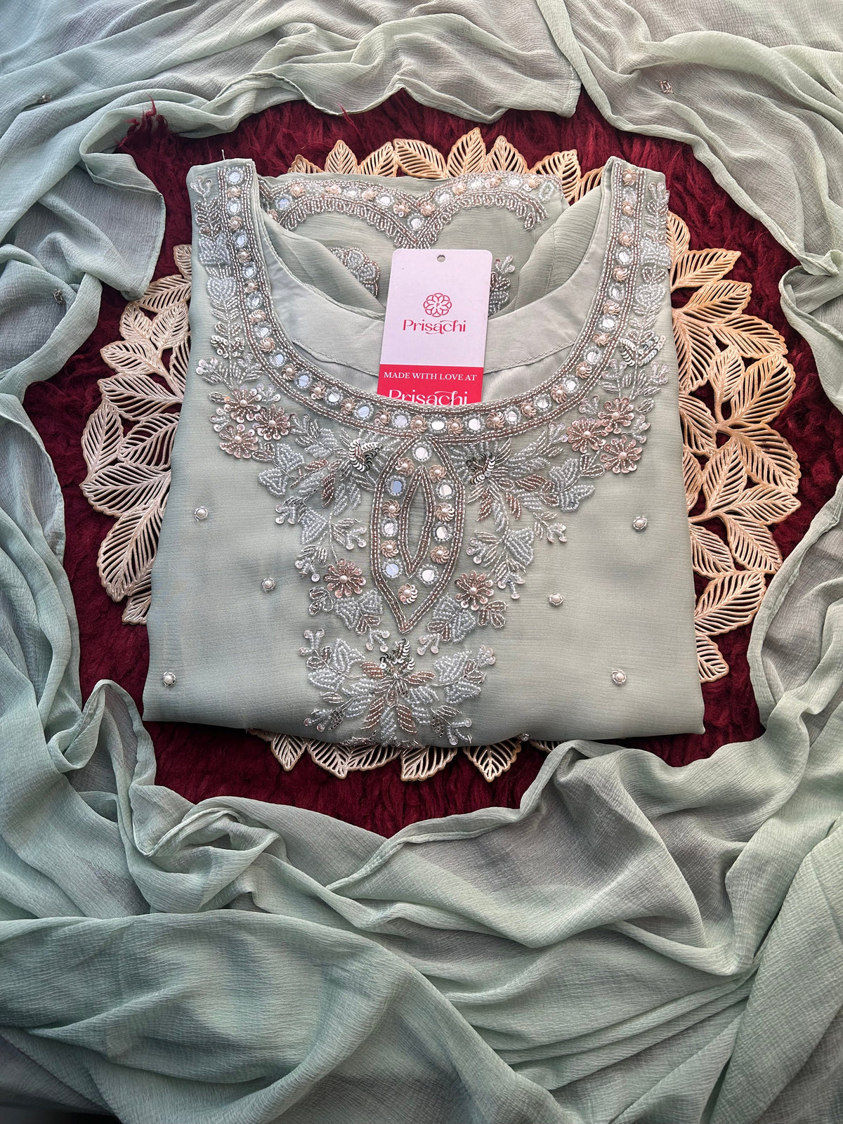 Green Zardozi Embroidered kurta set with Sharara Pants & Dupatta | Festive & Wedding wear